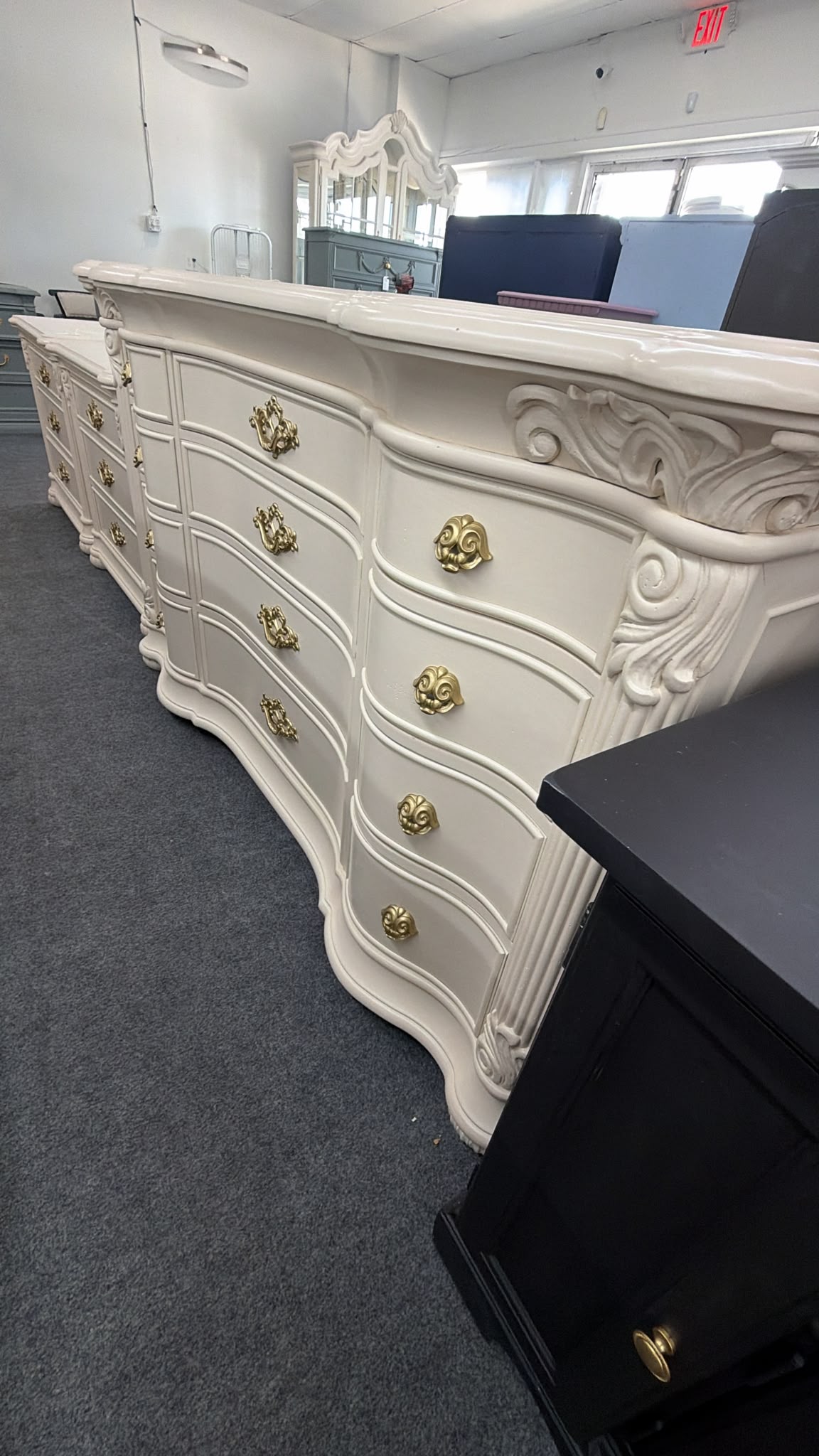 Bernhardt cream lacquered curved dresser