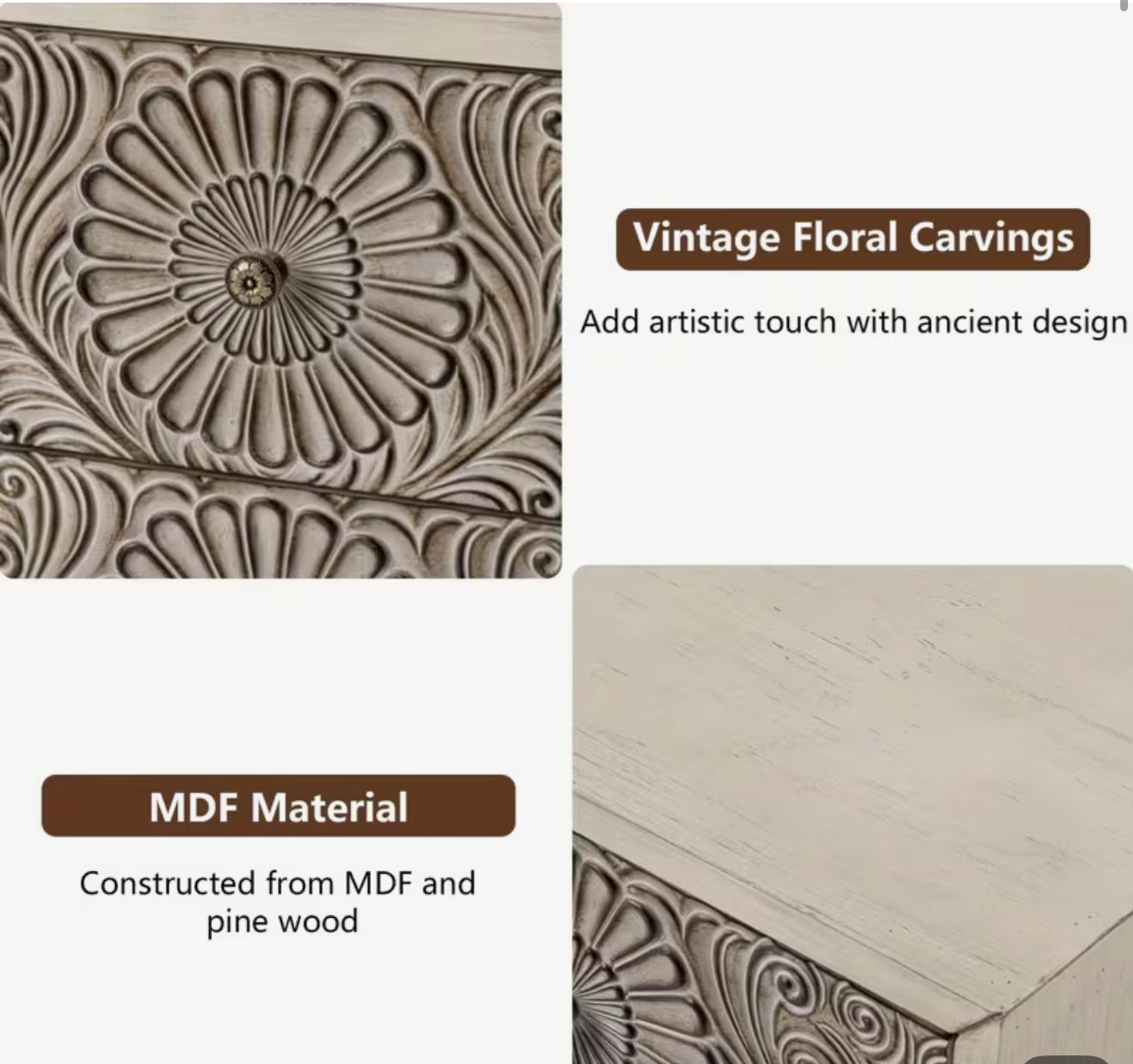 2 piece set of nightstands carved vintage - new