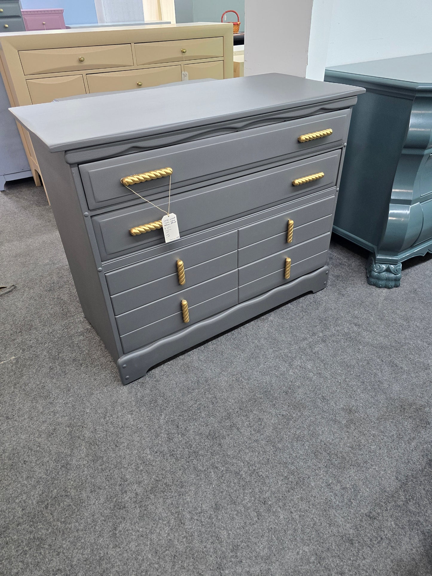 Solid wood 4 drawers dark gray dresser