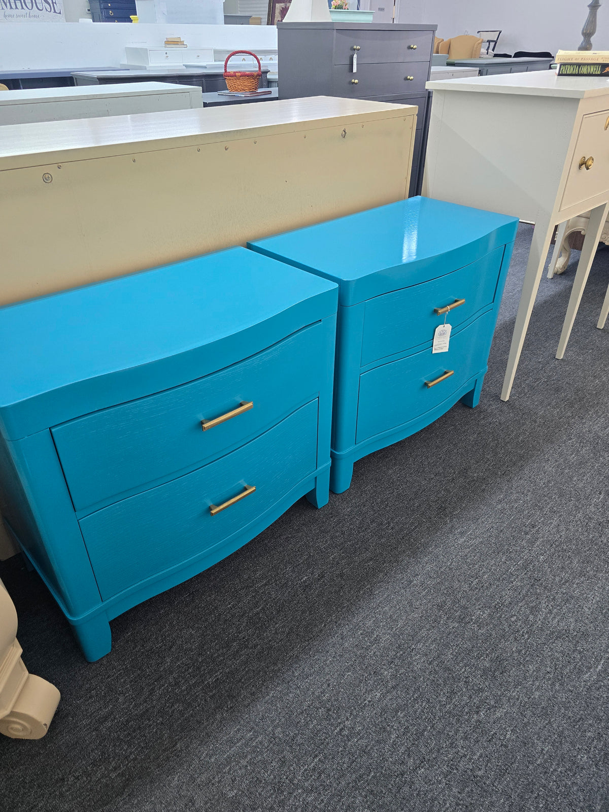 Pair of blue Lacquered nightstands