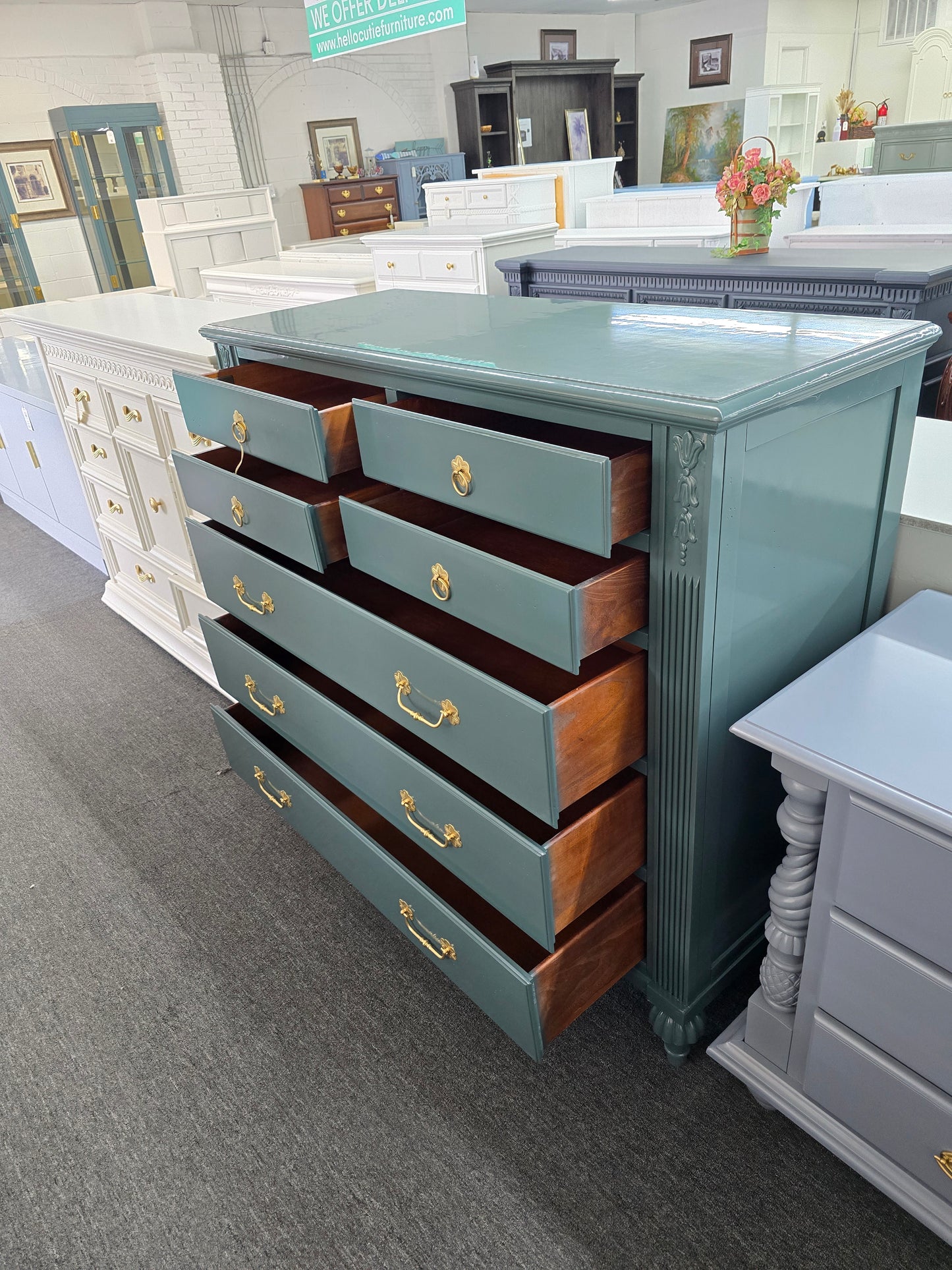 TS Berry green lacquered tall dresser