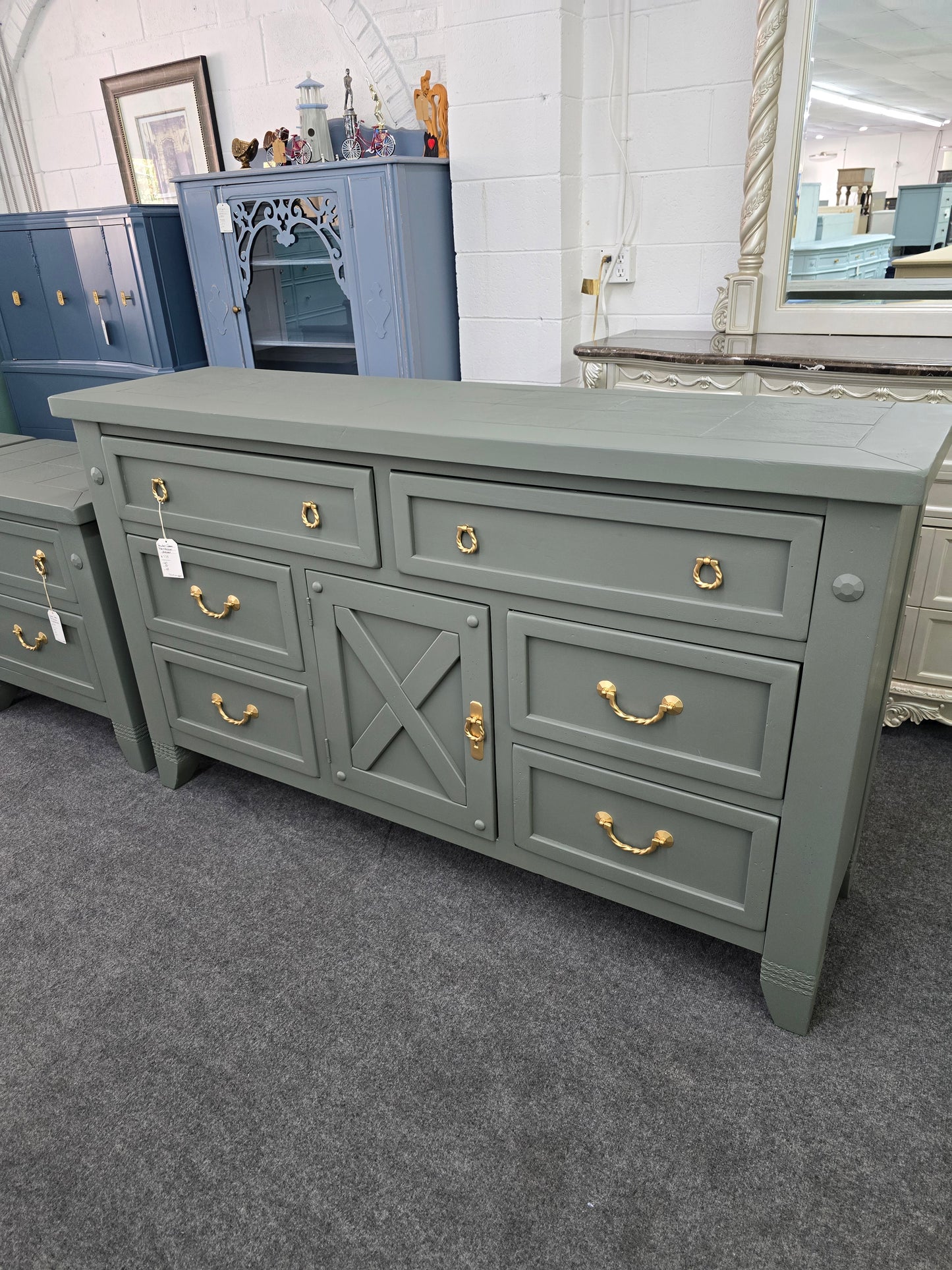 Pewter green farmhouse dresser