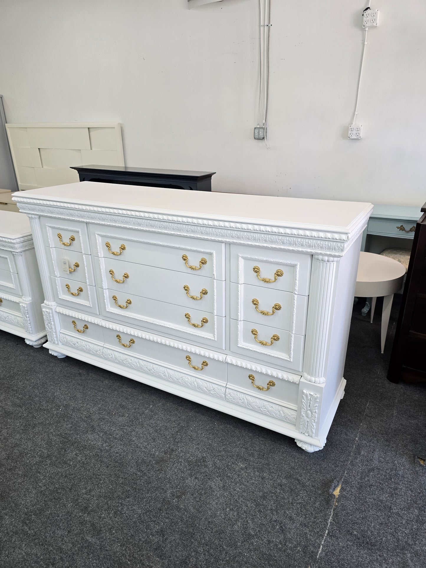 Gorgeous 12 drawers white carved dresser