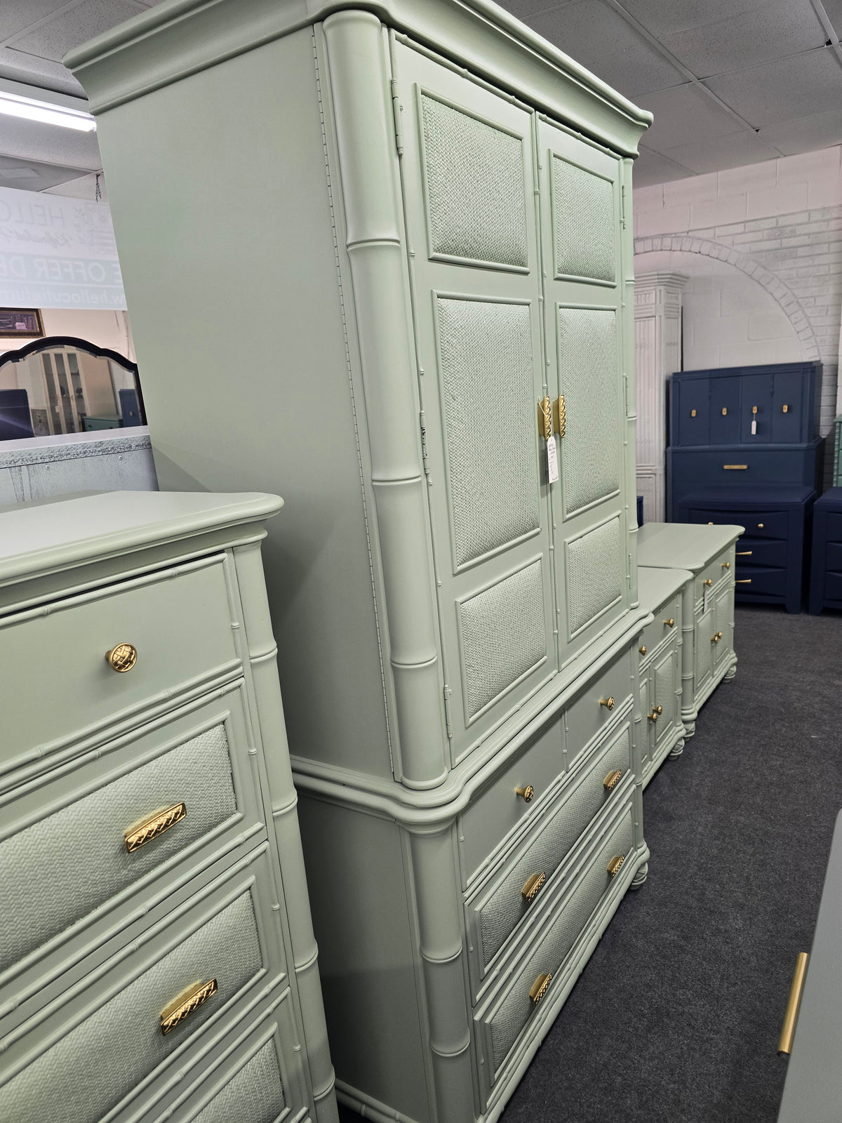 Havertys green bamboo armoire