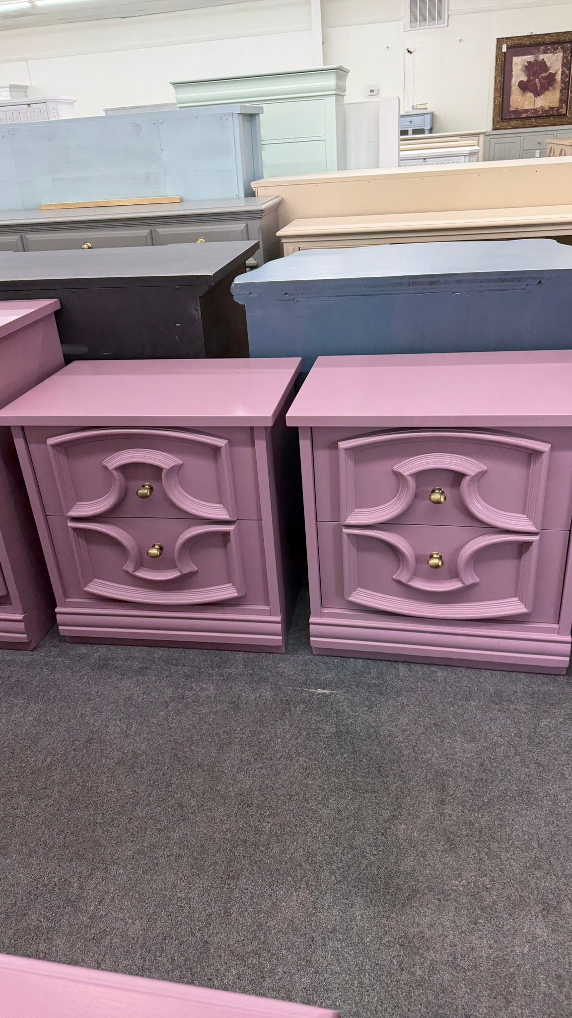 Purple vintage pair of nightstands
