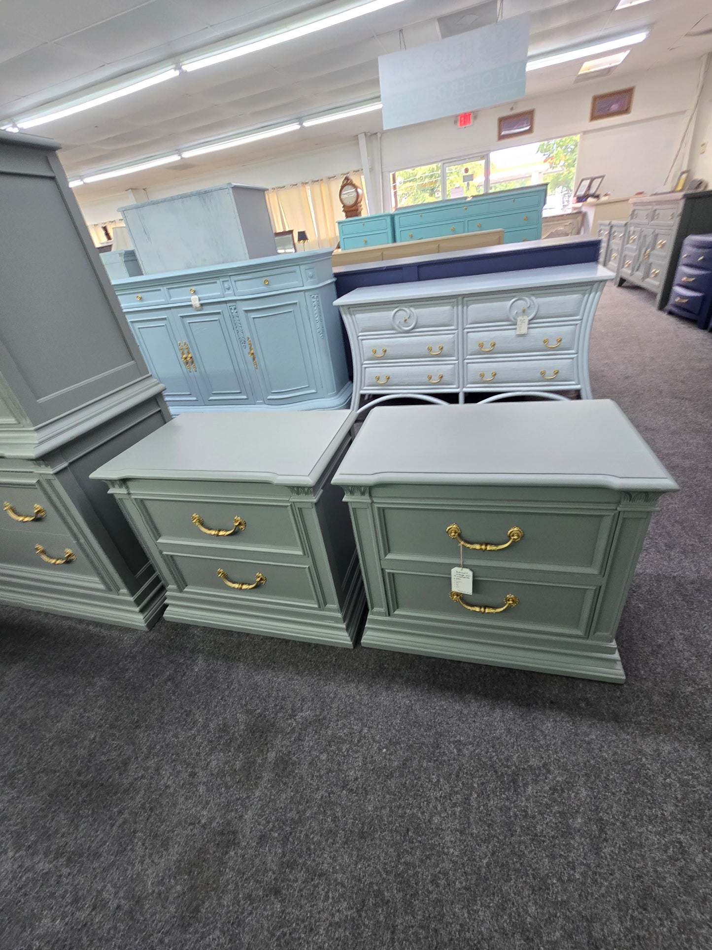 Bassett vintage green gray pair of nightstands