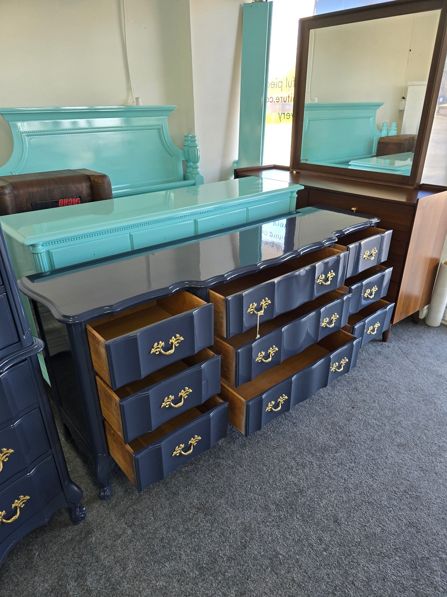 Lacquered navy French provincial dresser
