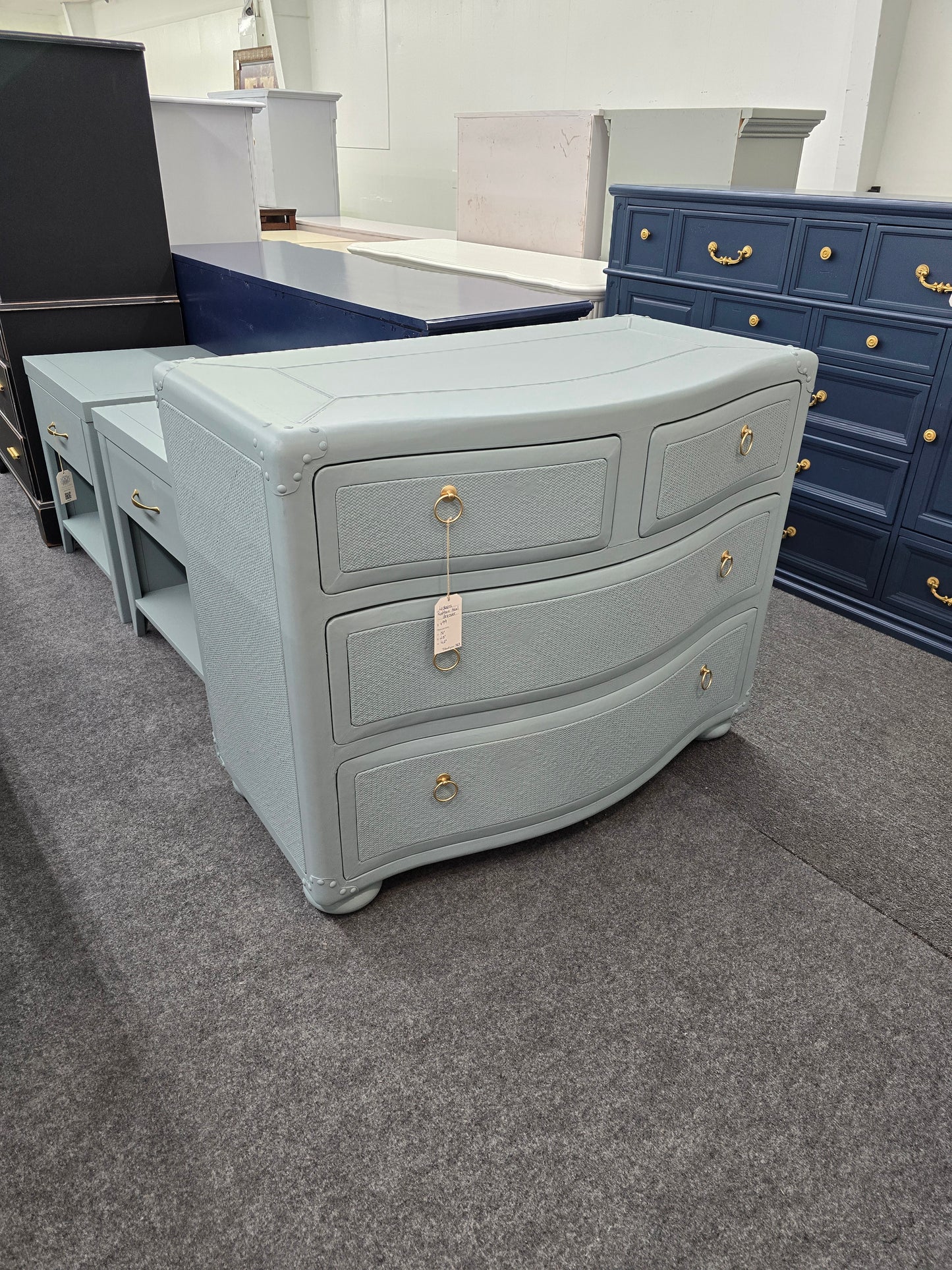 4 drawers teal rattan dresser