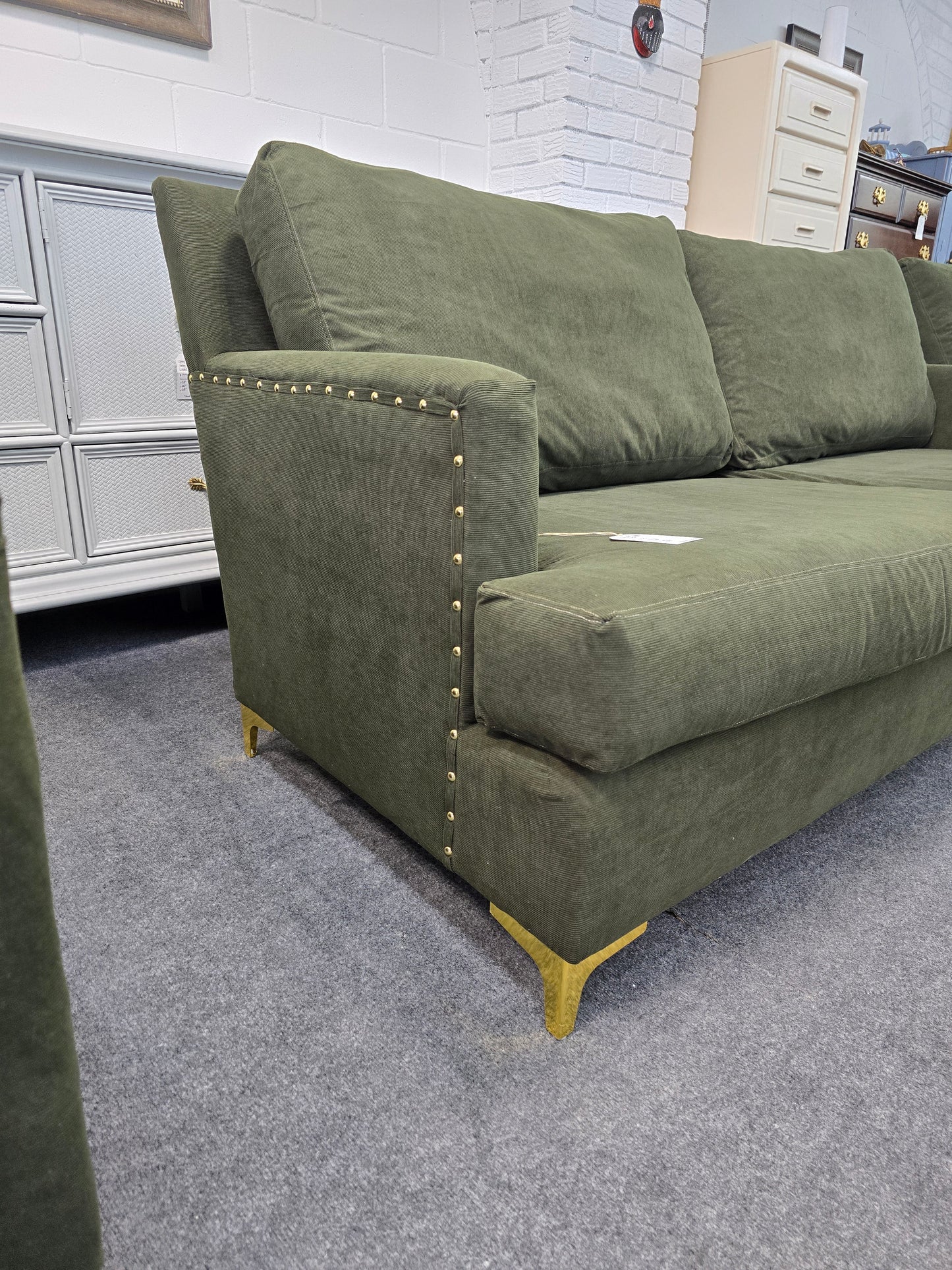 Olive green re upholstered sofa