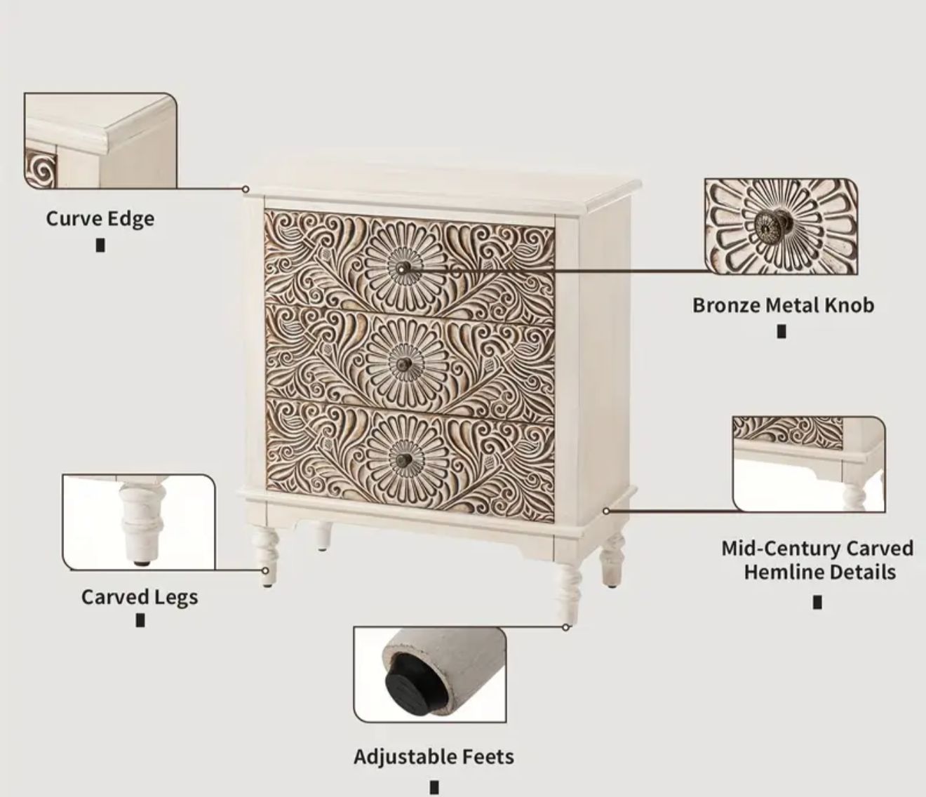 2 pieces Vintage carved nightstands- new