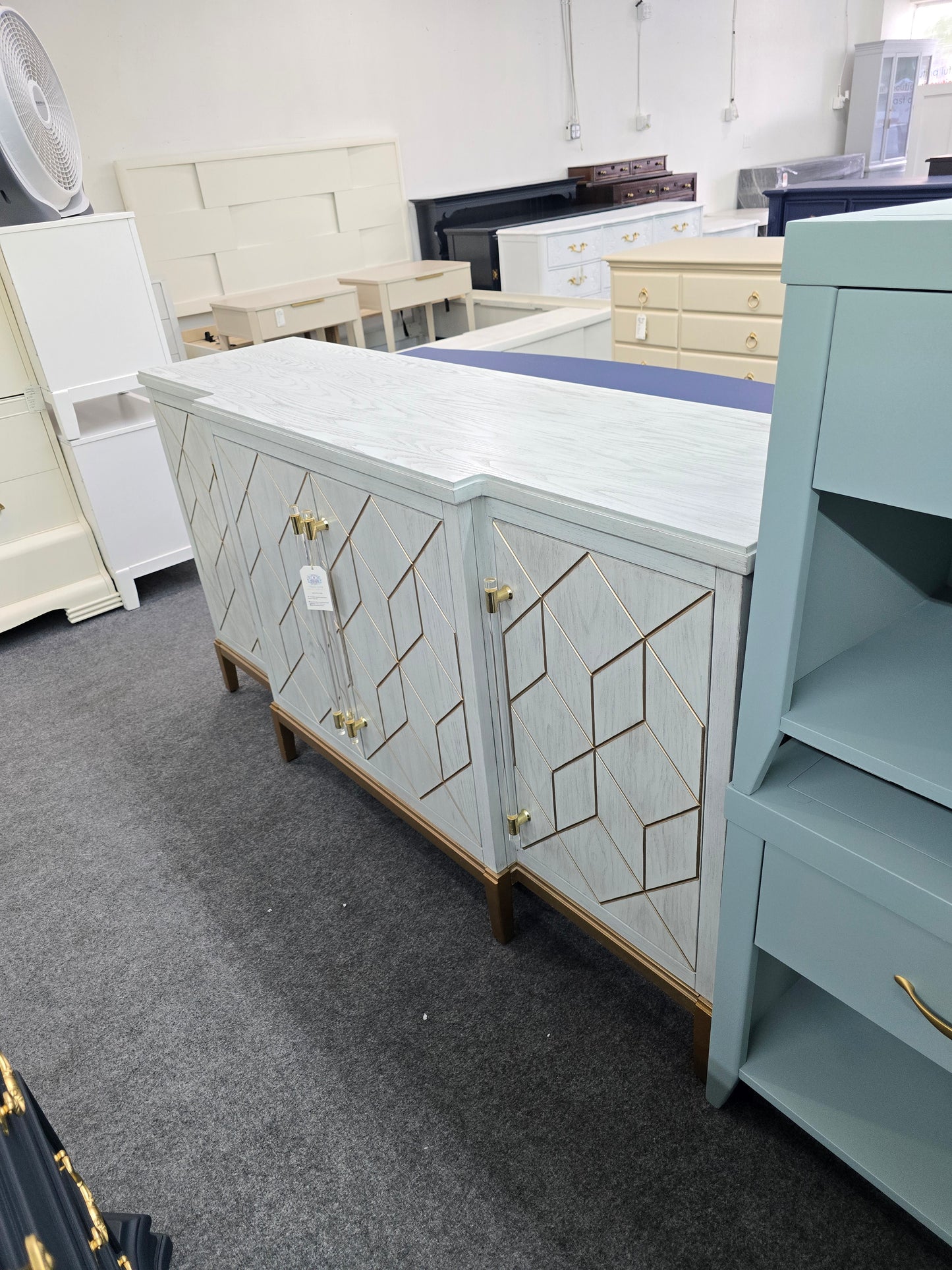 Gorgeous green washed and gold credenza