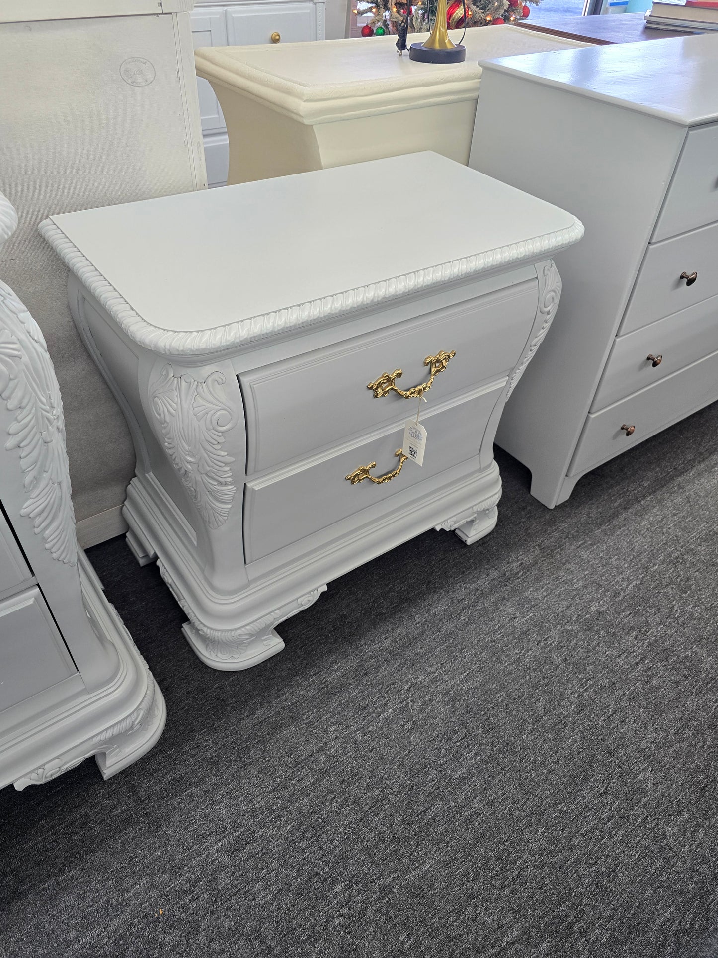 Gorgeous carved gray nightstand