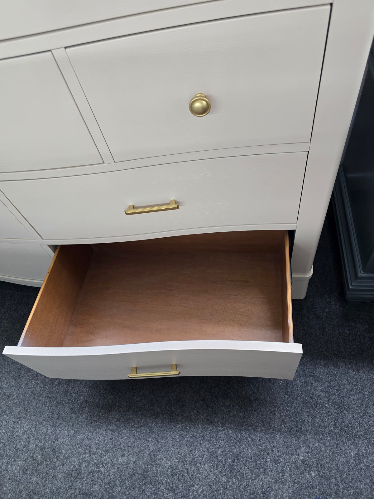 Cream lacquered bowfront dresser