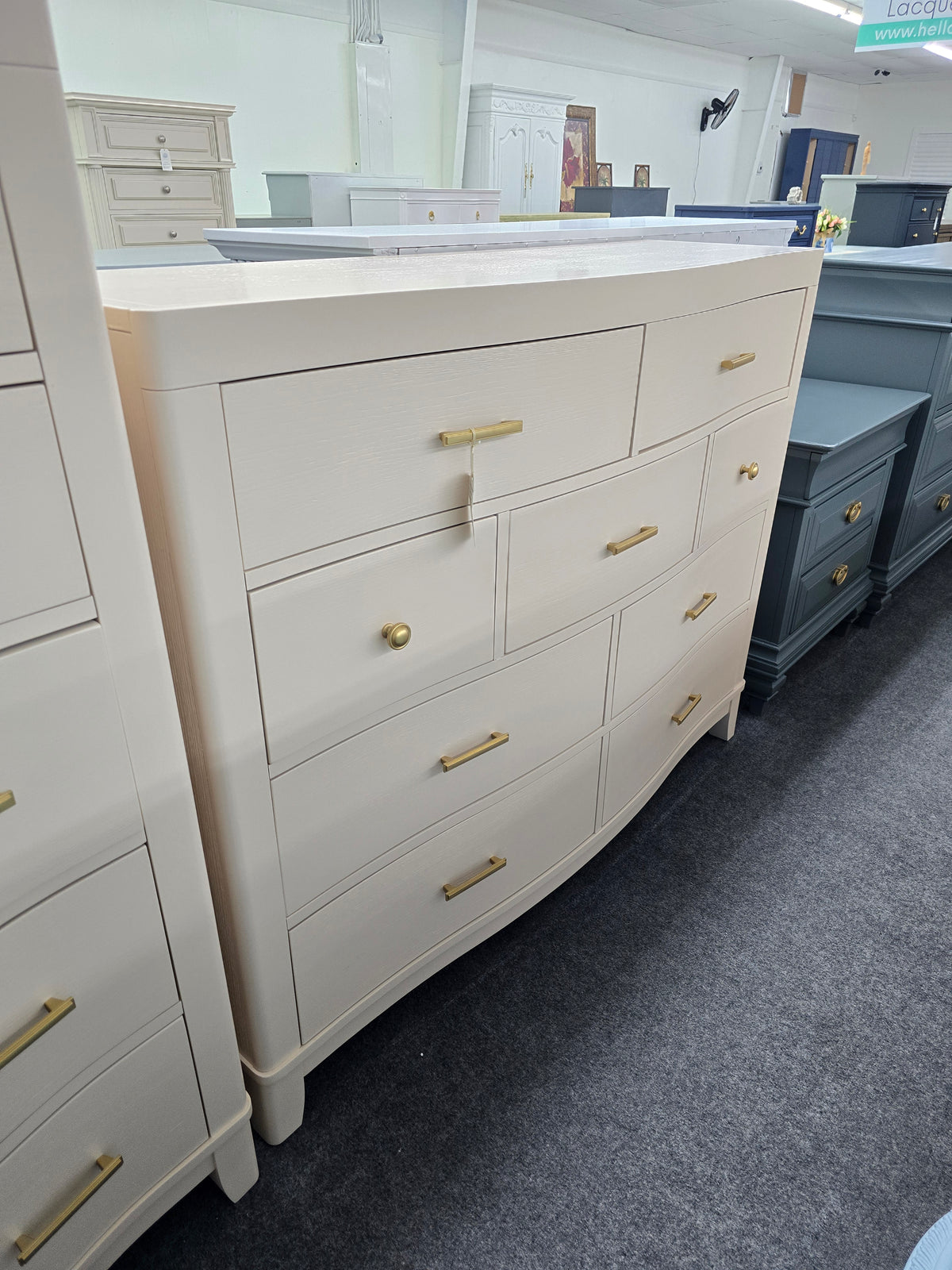 Cream lacquered bowfront dresser