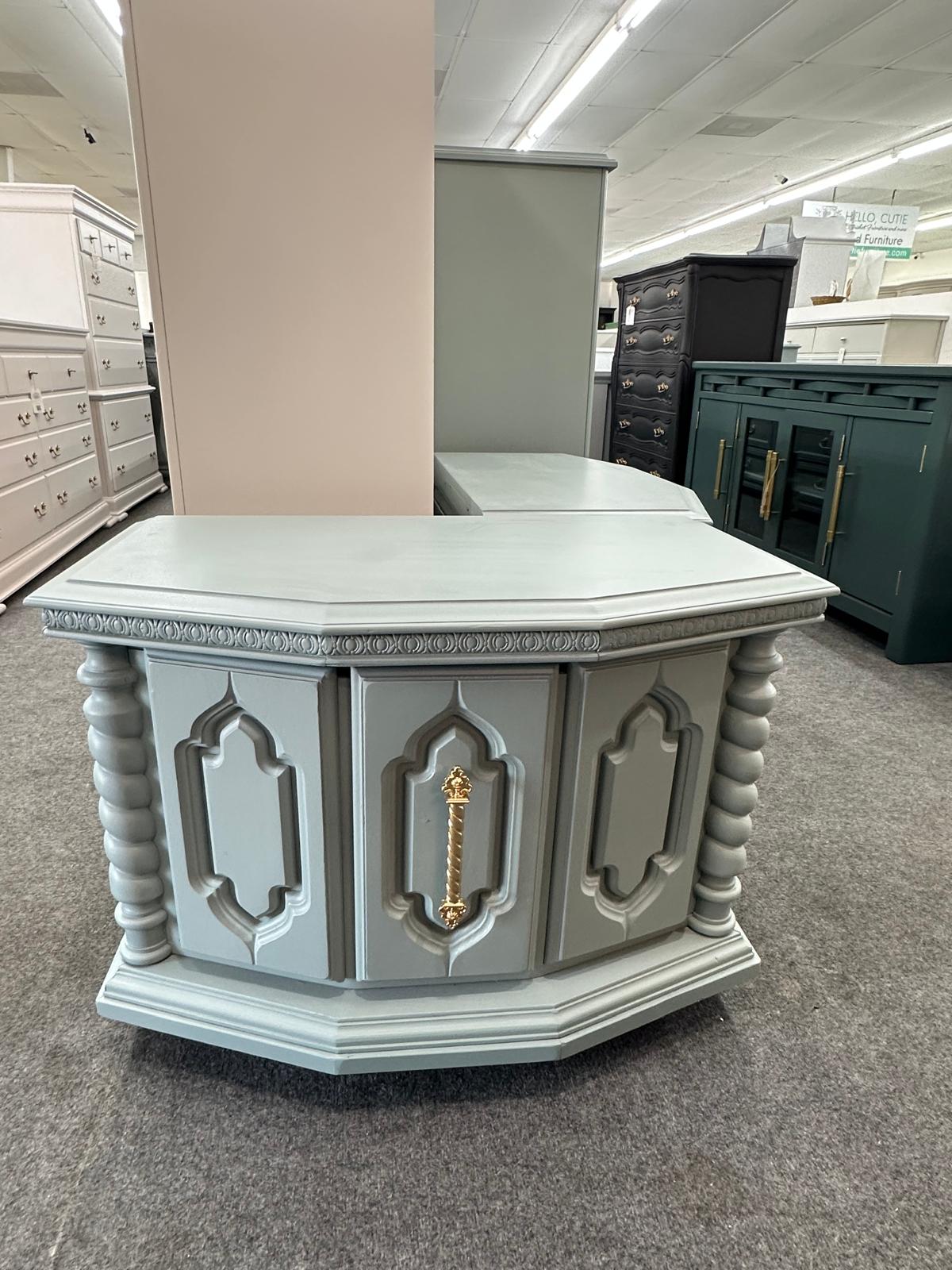 Vintage pair of teal end tables
