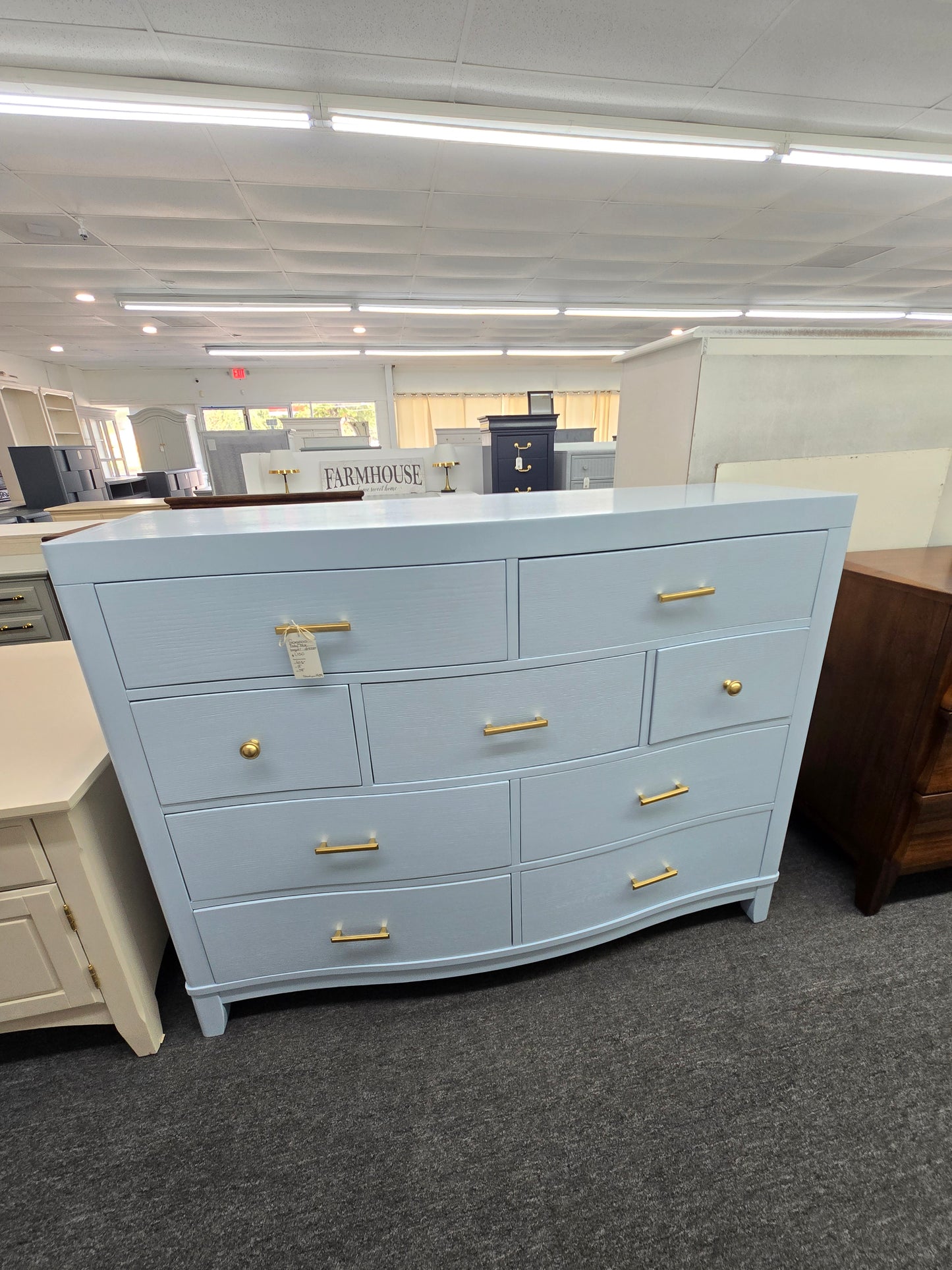 Blue lacquer modern tall dresser