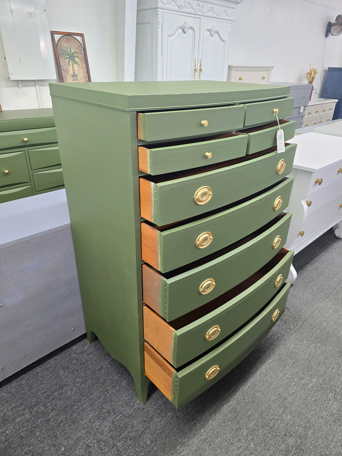 Solid wood green bowfront chest