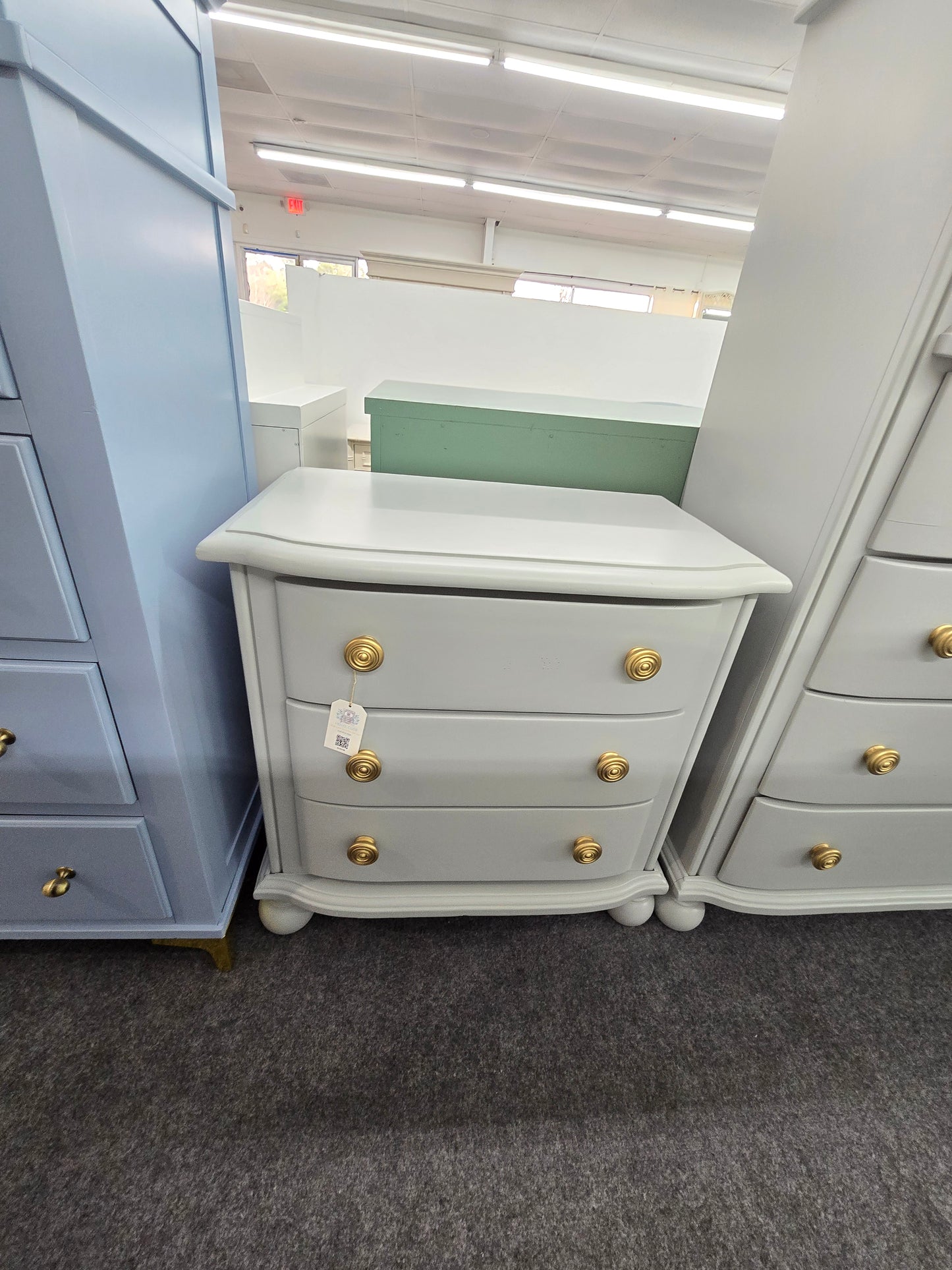 3 drawers gray nightstand - solid wood