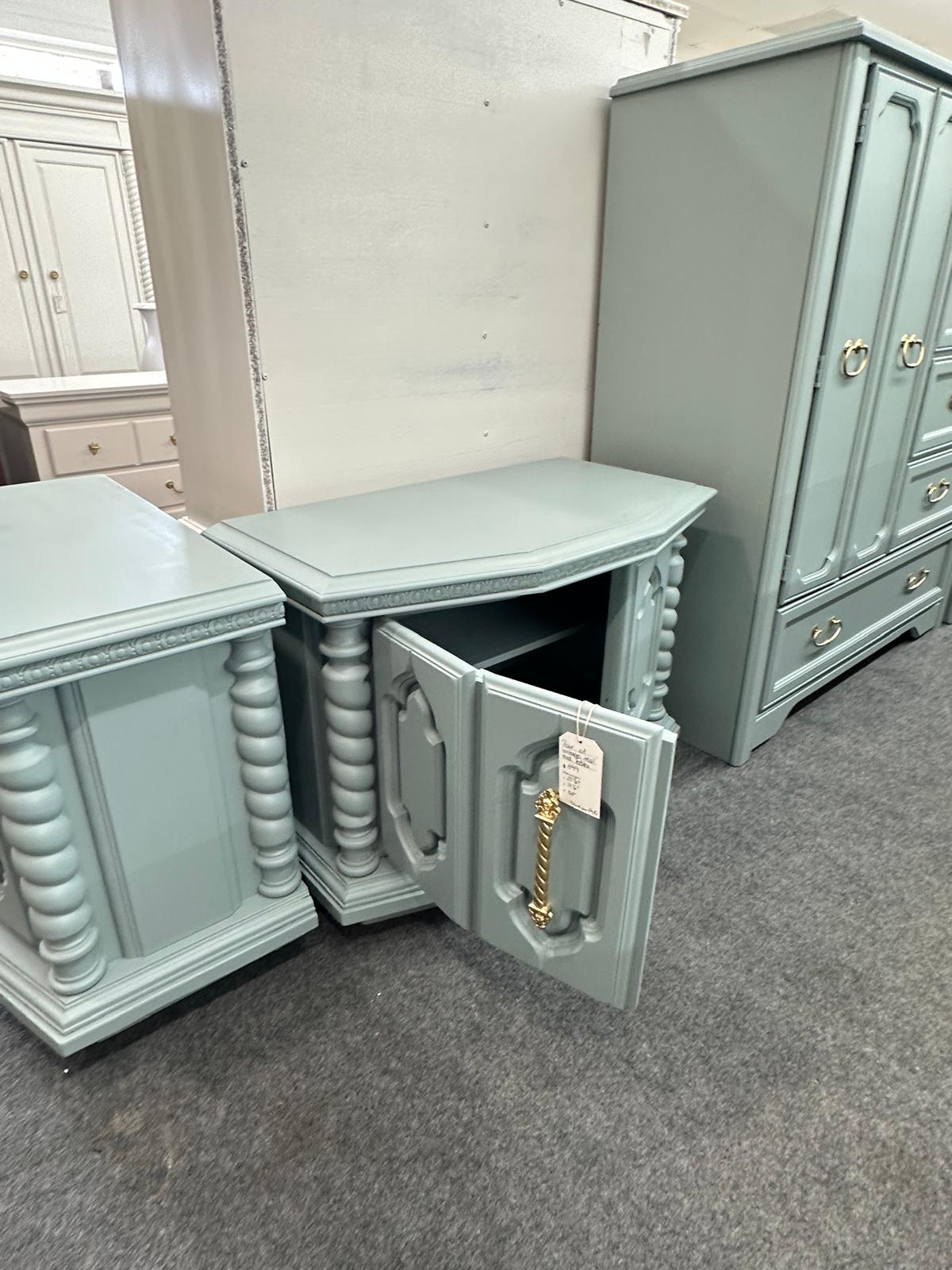 Vintage pair of teal end tables