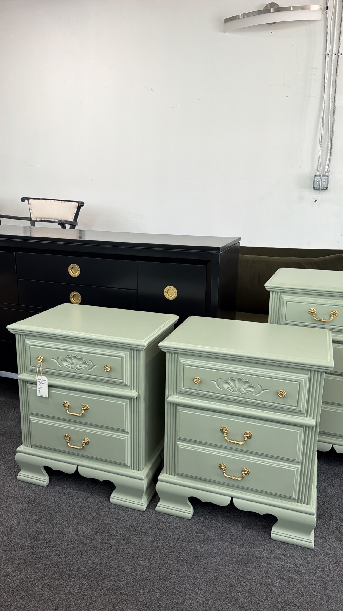 Green vintage pair of nightstands