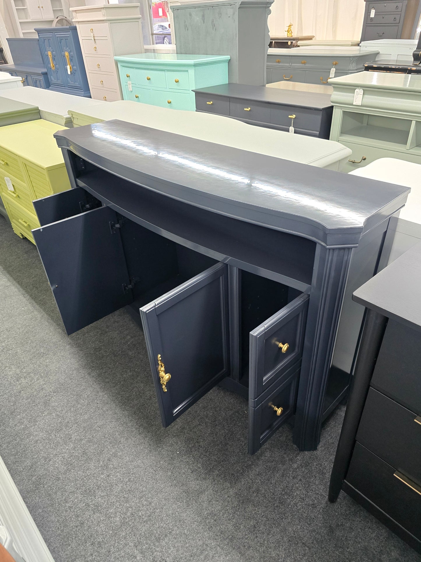 Dark blue Lacquered TV stand