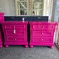 Pink lacquered pair of nightstands