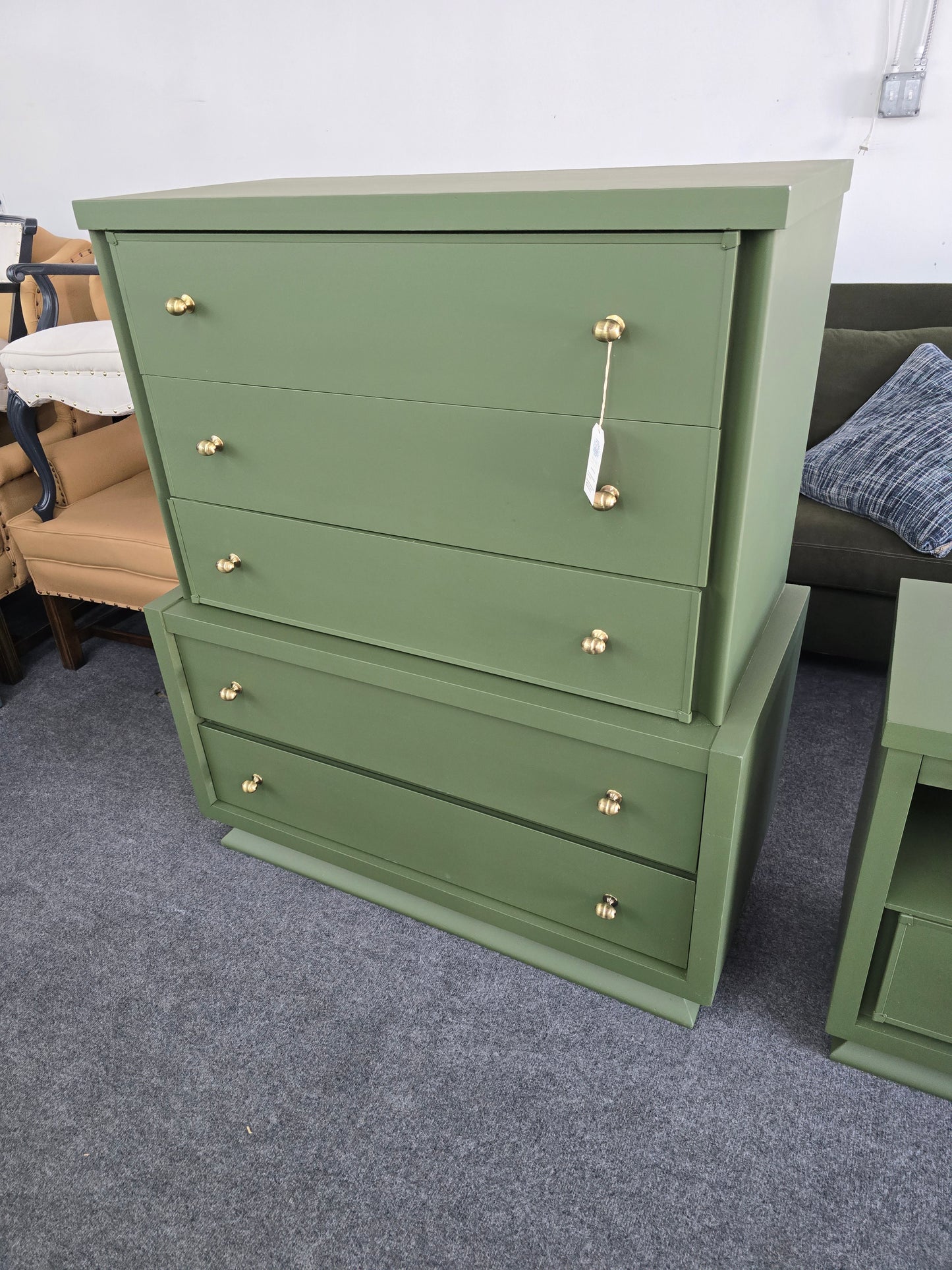 Solid wood MCM green chest