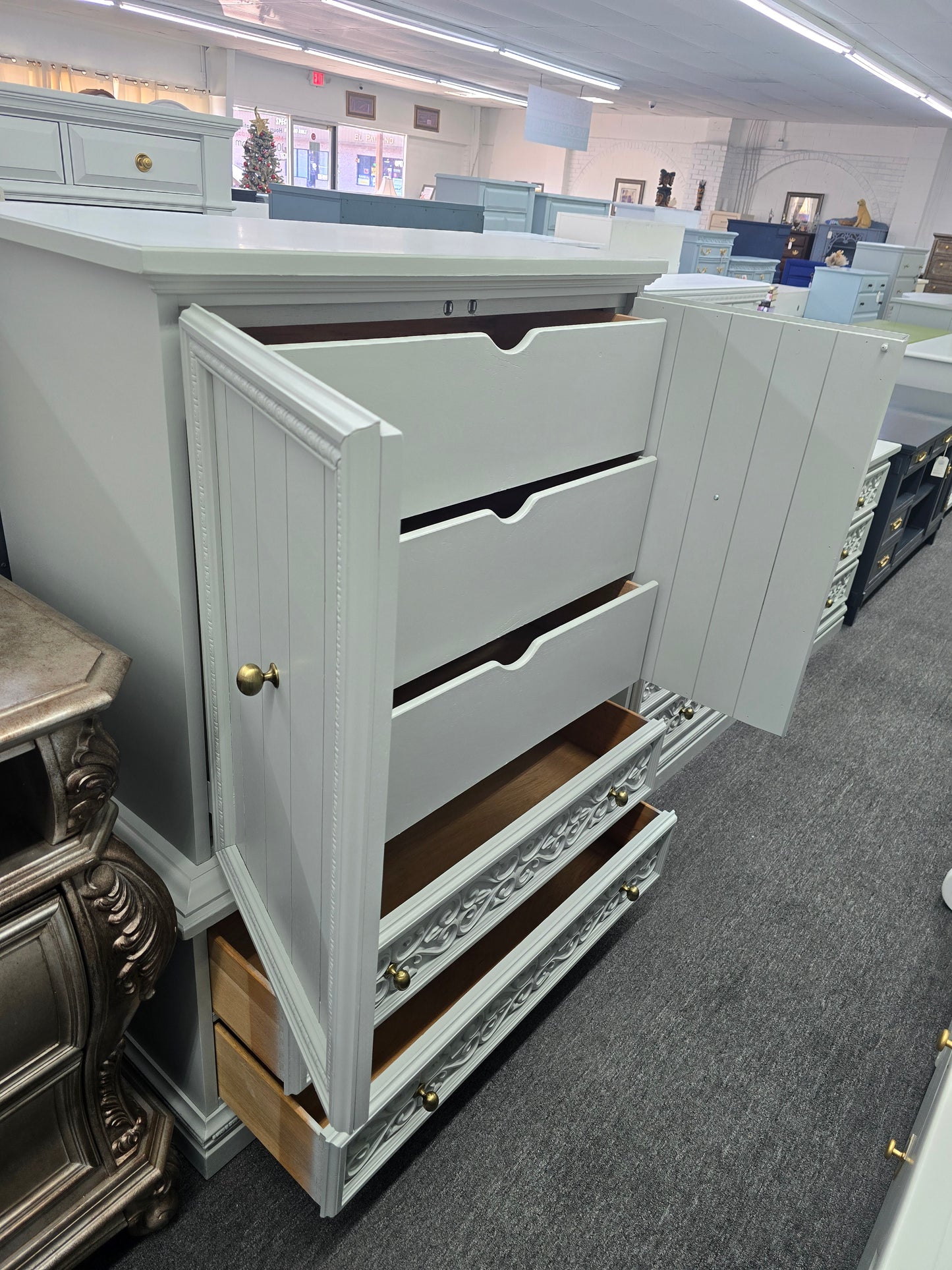 Vintage gray tall chest