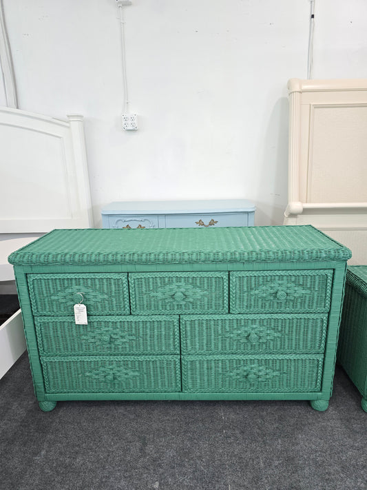 Green wicker 7 drawers dresser