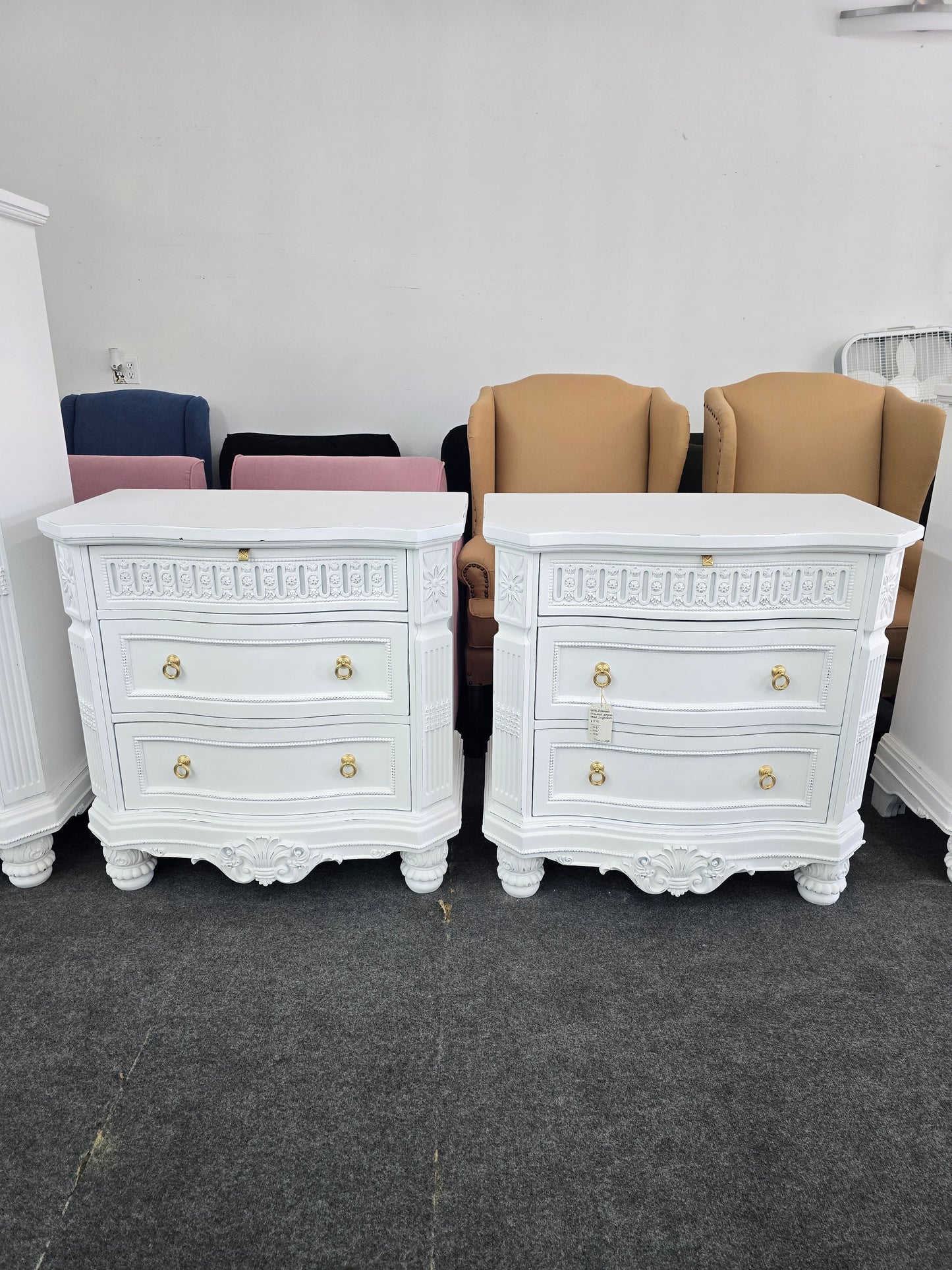 Gorgeous white Distressed lacquered pair of nightstands
