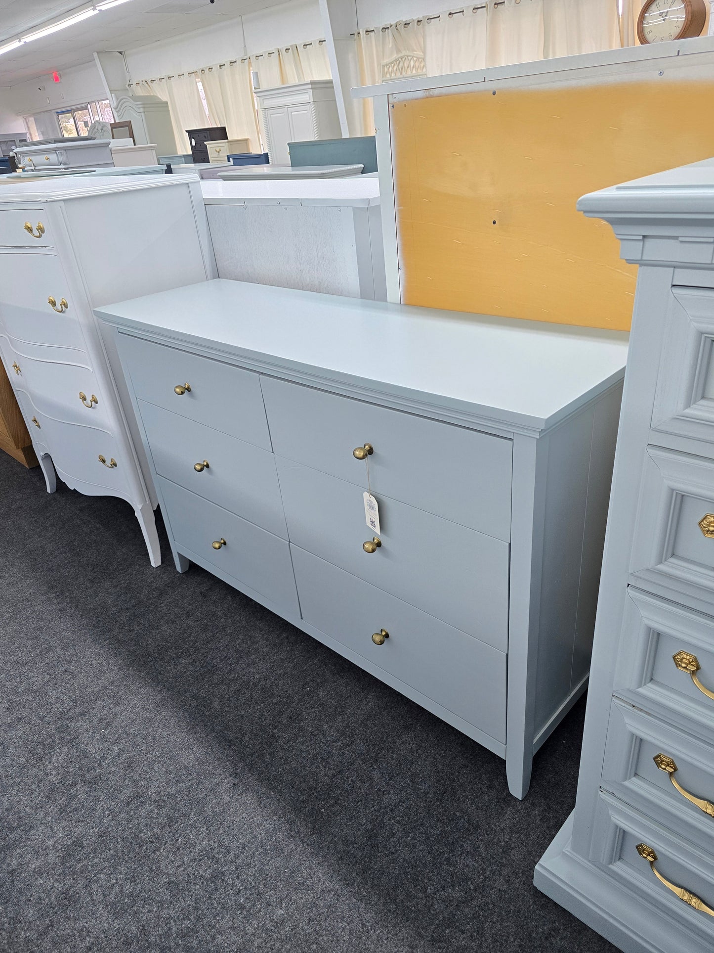 Solid wood 6 drawers blue dresser