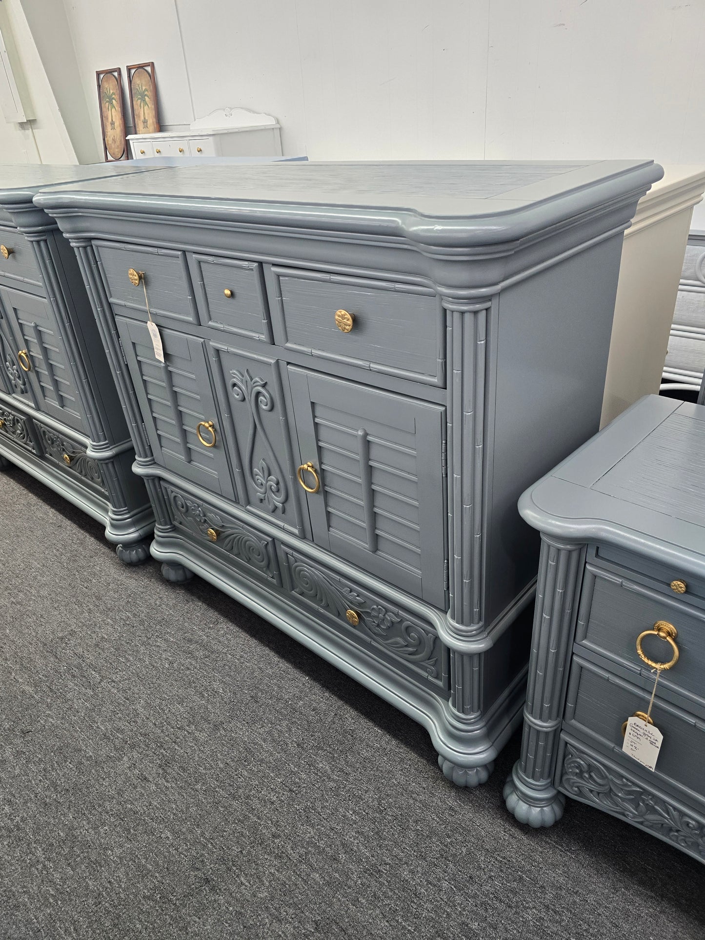 Broyhill bamboo green gray lacquered dresser
