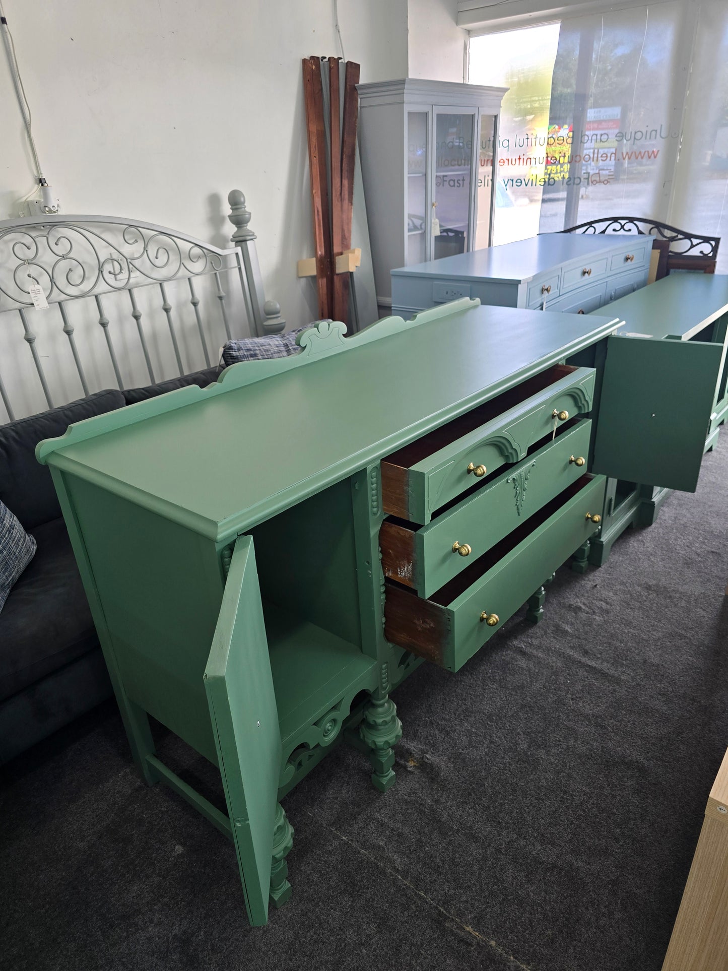 Antique green buffet