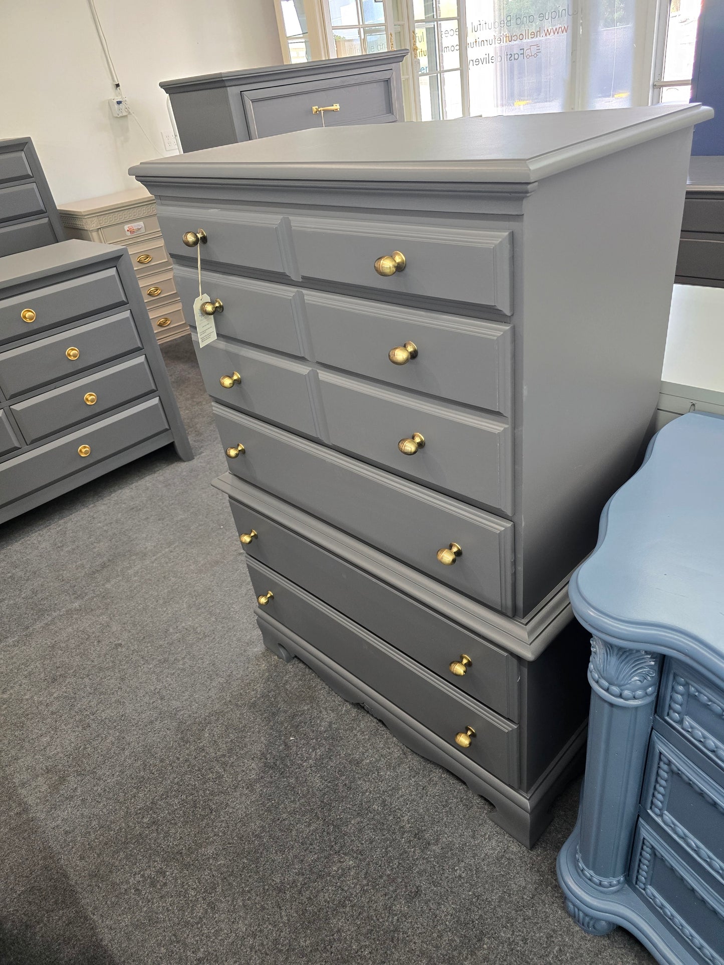 Solid wood dark gray chest