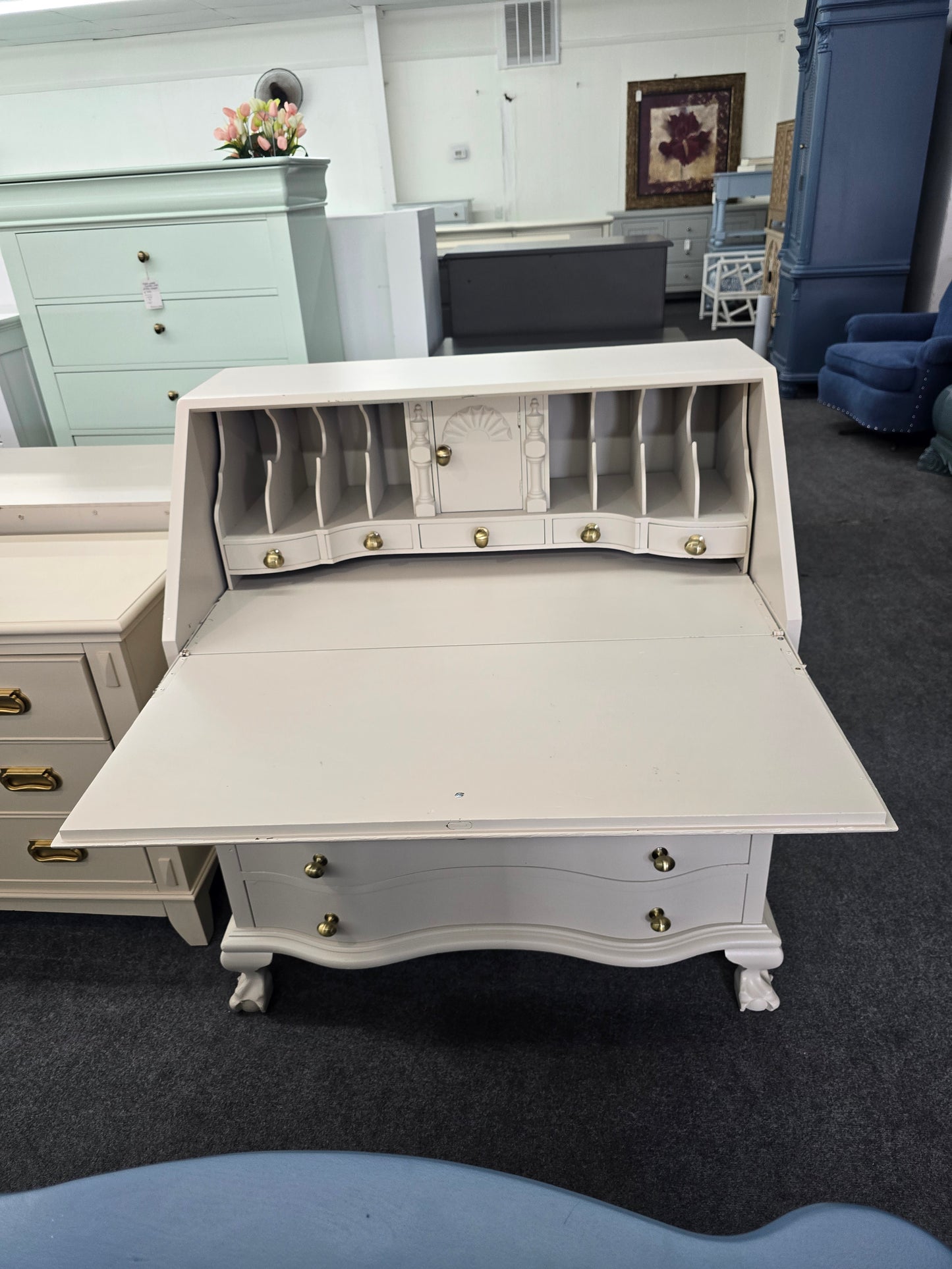 Antique beige secretary chest
