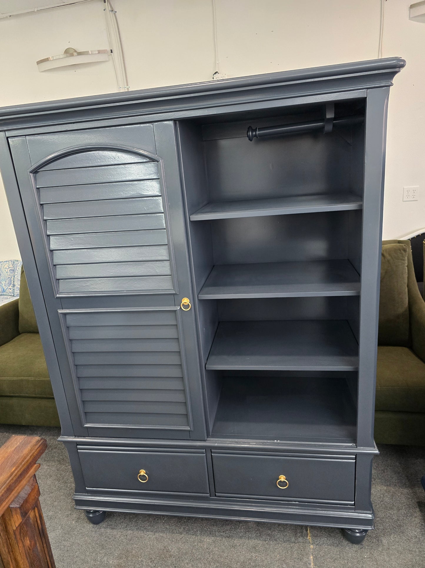 Haverty dark blue tall chest/arnoire