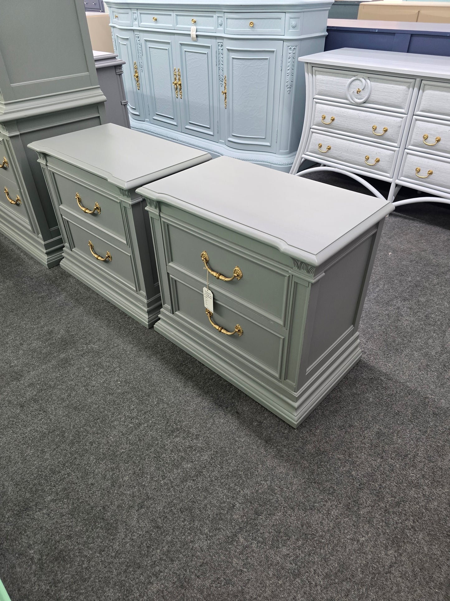 Bassett vintage green gray pair of nightstands