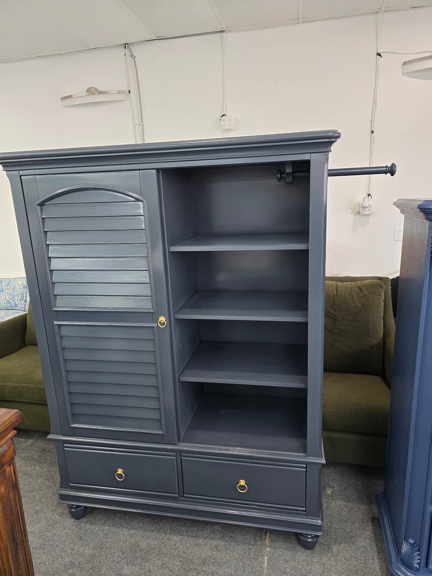 Haverty dark blue tall chest/arnoire