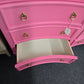 Pink lacquered 6 drawers dresser with mirror