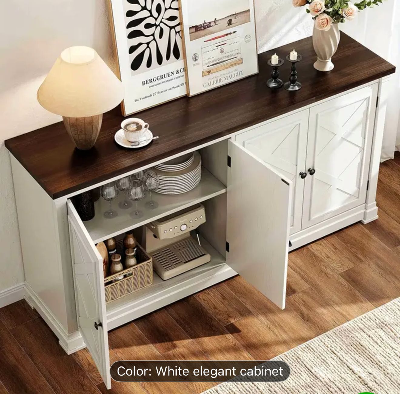 White and black 63" farmhouse cabinet- new