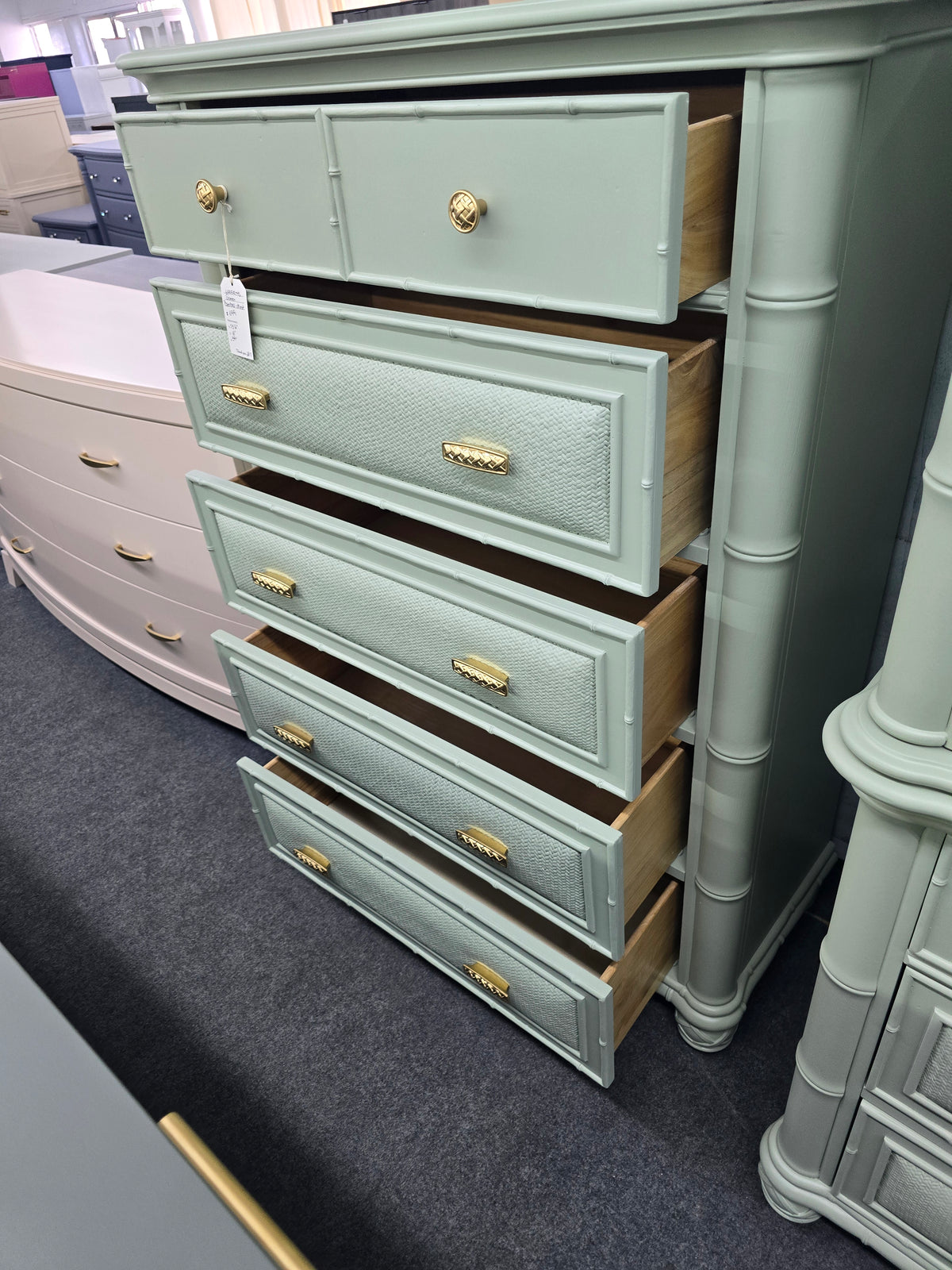 Havertys green bamboo chest