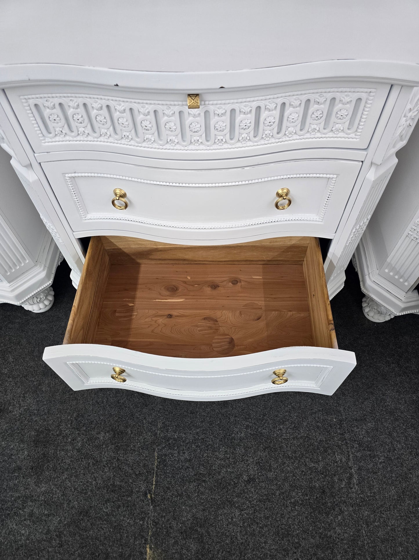 Gorgeous white Distressed lacquered pair of nightstands