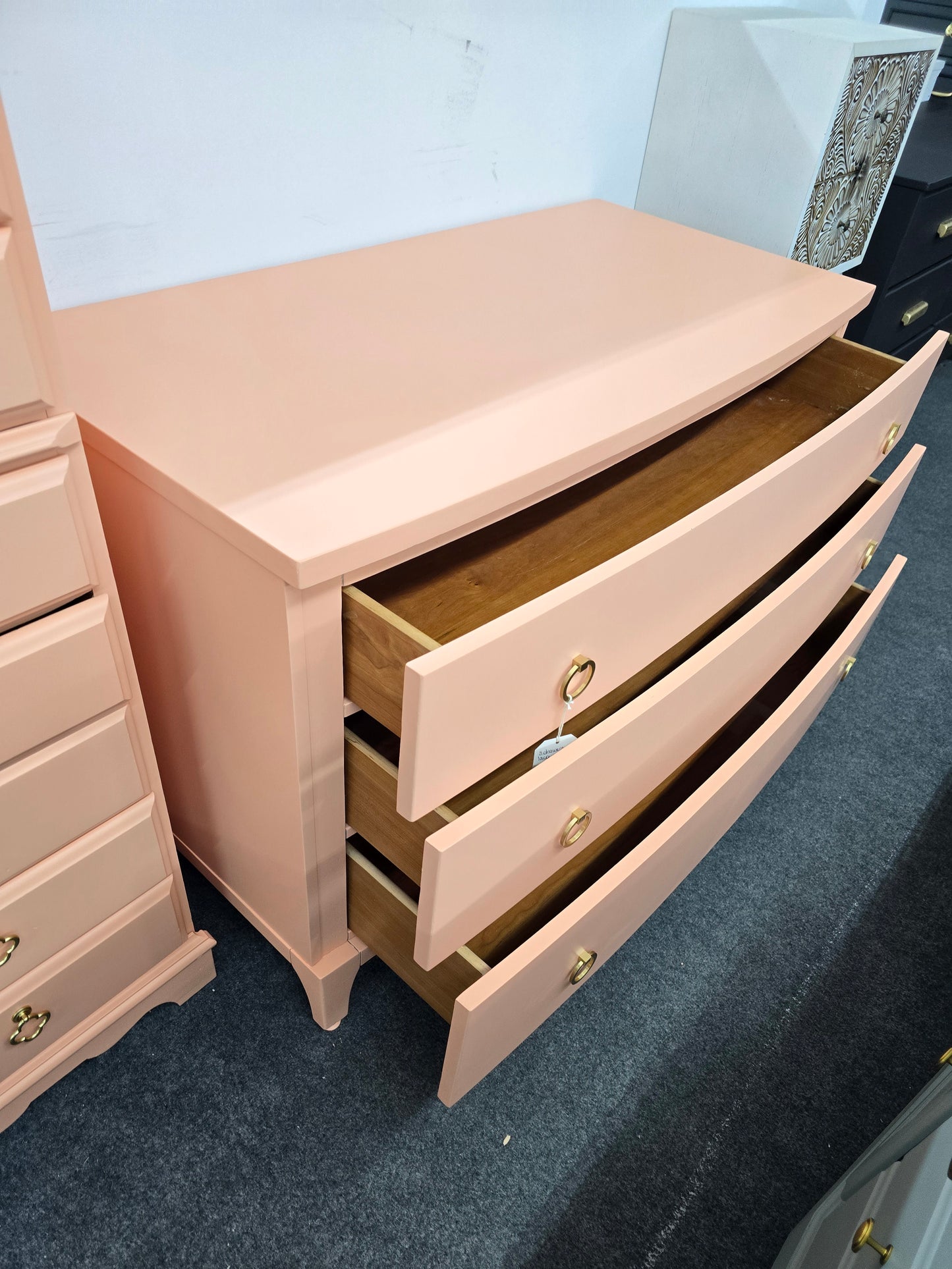 Forbidden City soft orange lacquered dresser