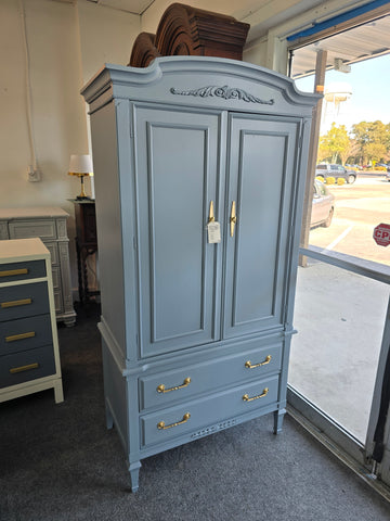 Solid wood blue armoire