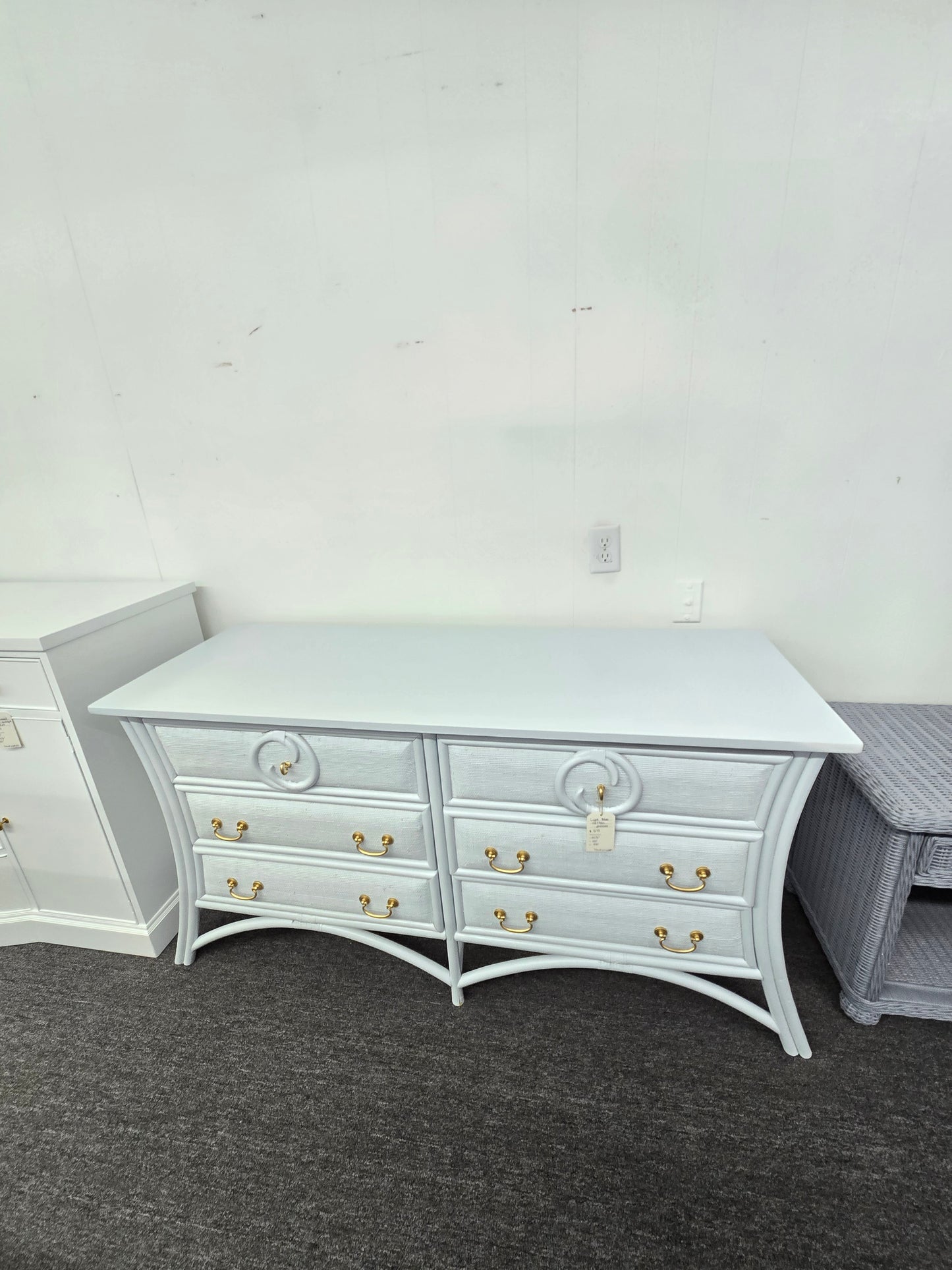 Light blue rattan dresser