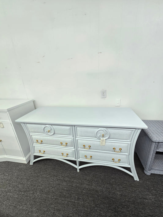 Light blue rattan dresser