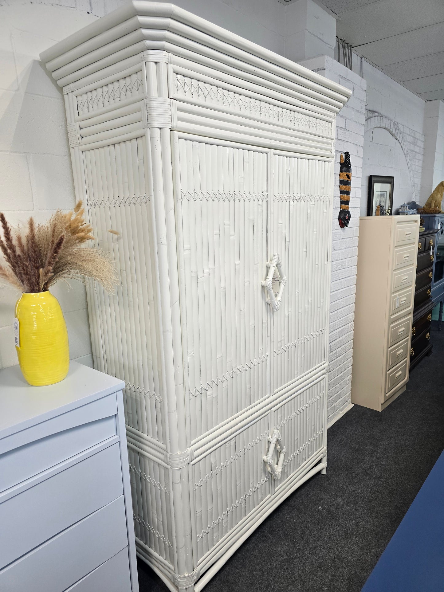 Gorgeous bamboo lacquered alabaster armoire