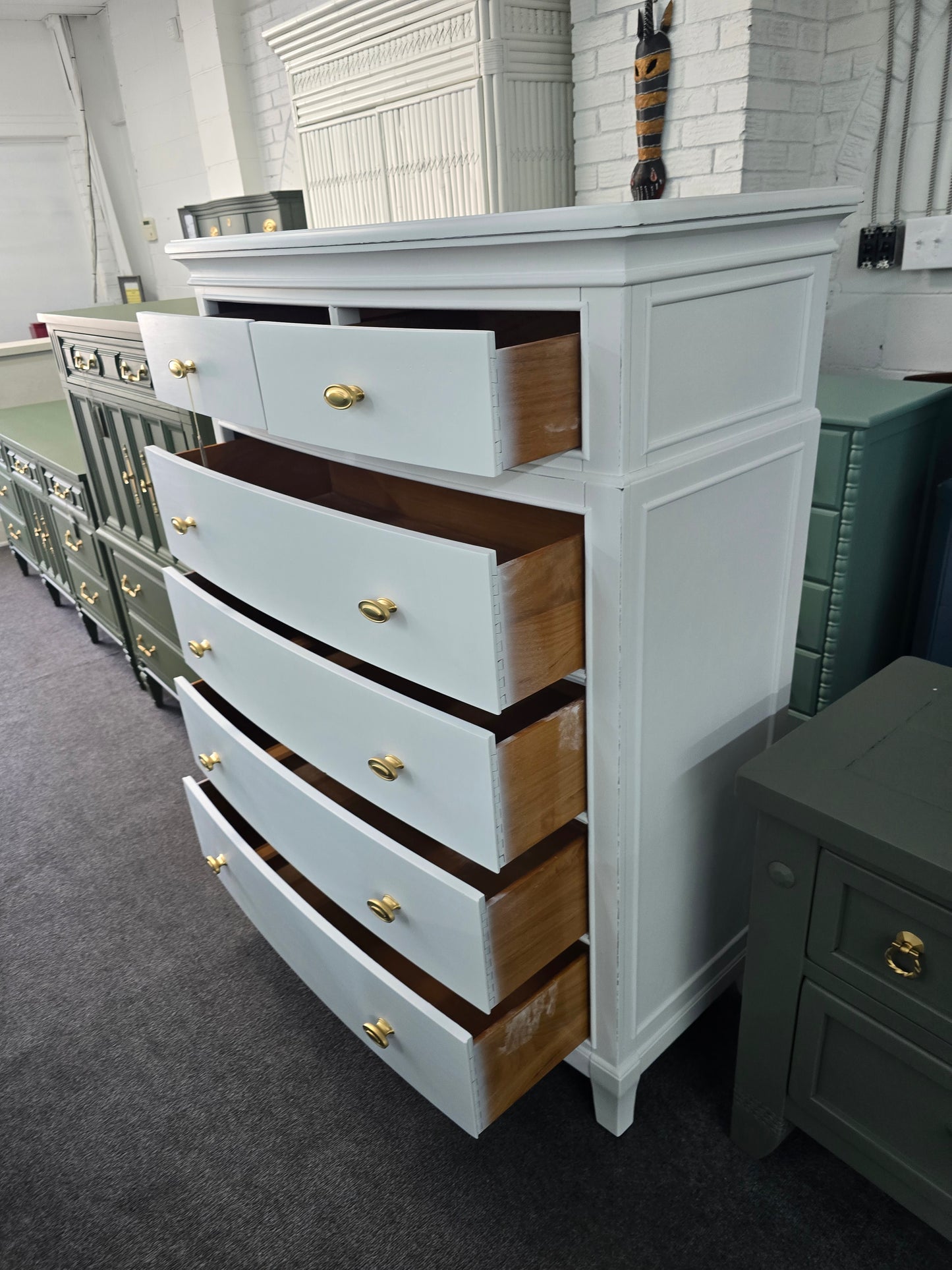 Solid wood 6 drawers tall white Distressed chest