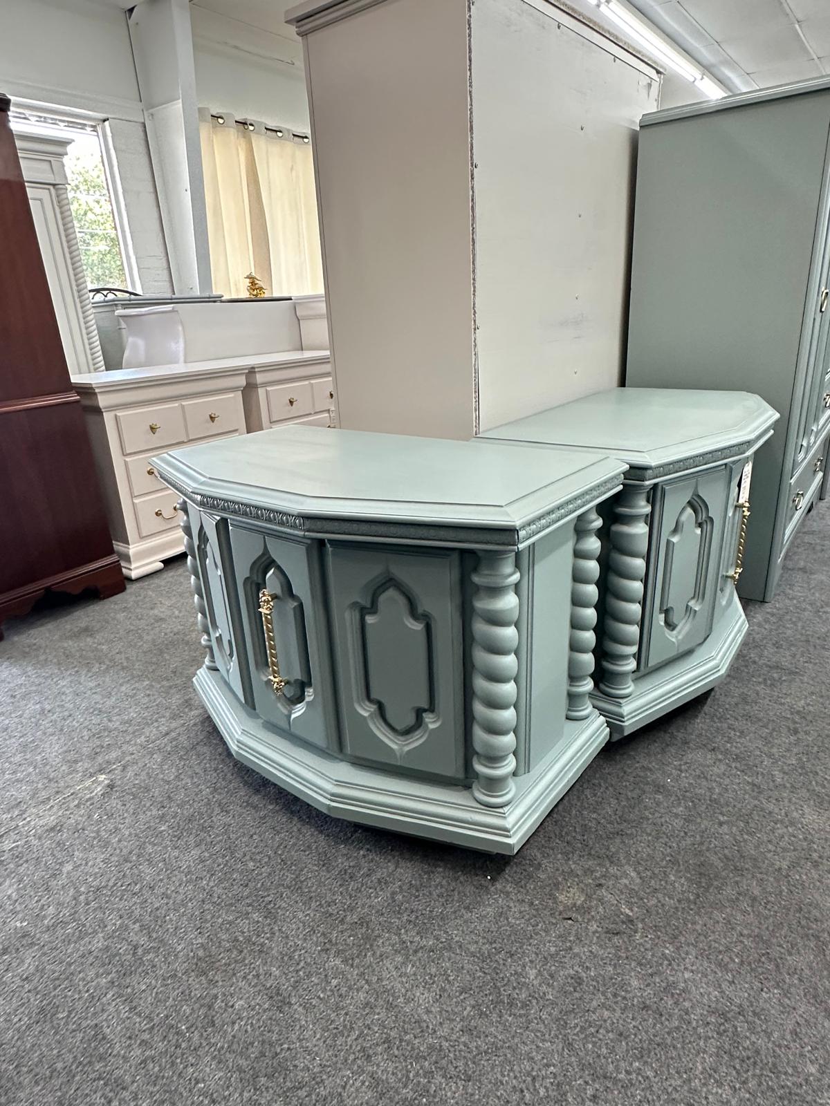 Vintage pair of teal end tables