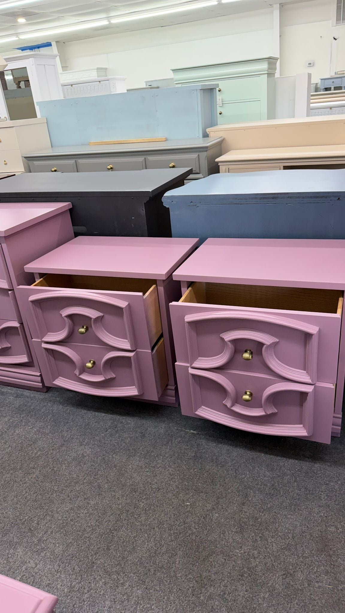 Purple vintage pair of nightstands
